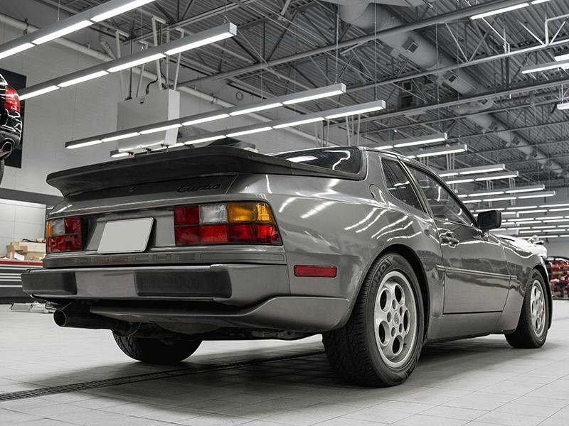 944 Turbo standing in a workshop.