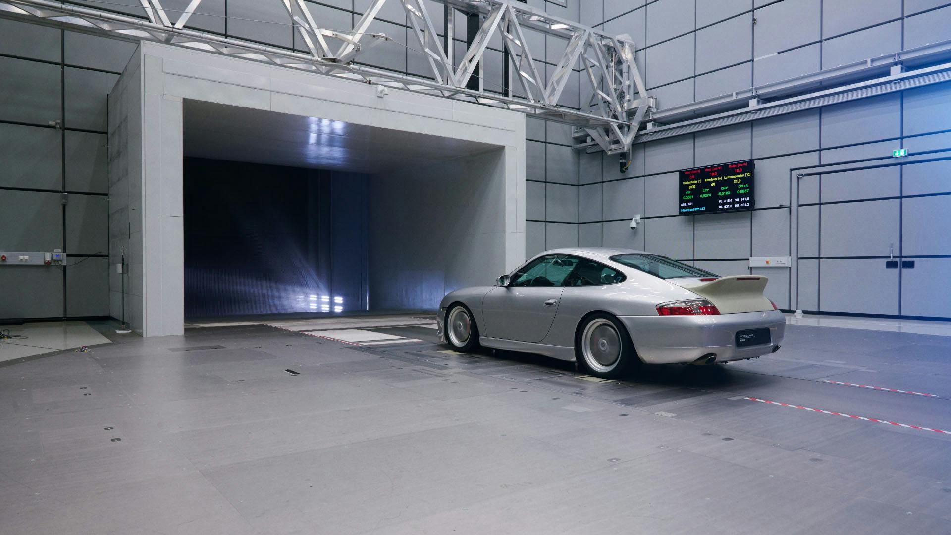 Silver Porsche 911 Classic Club Coupe, rear view