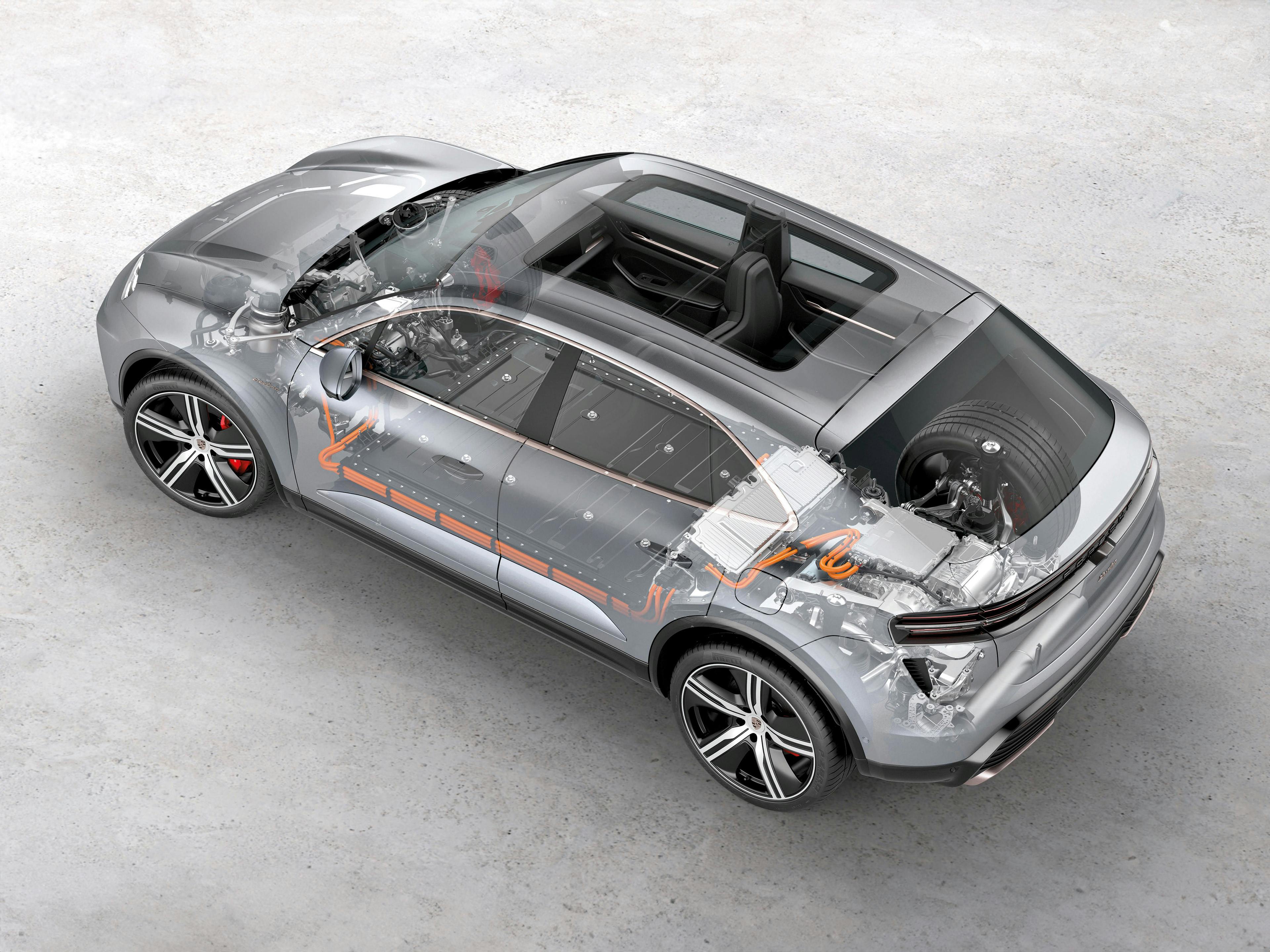 A graphic showing the batter placement on the new Macan.