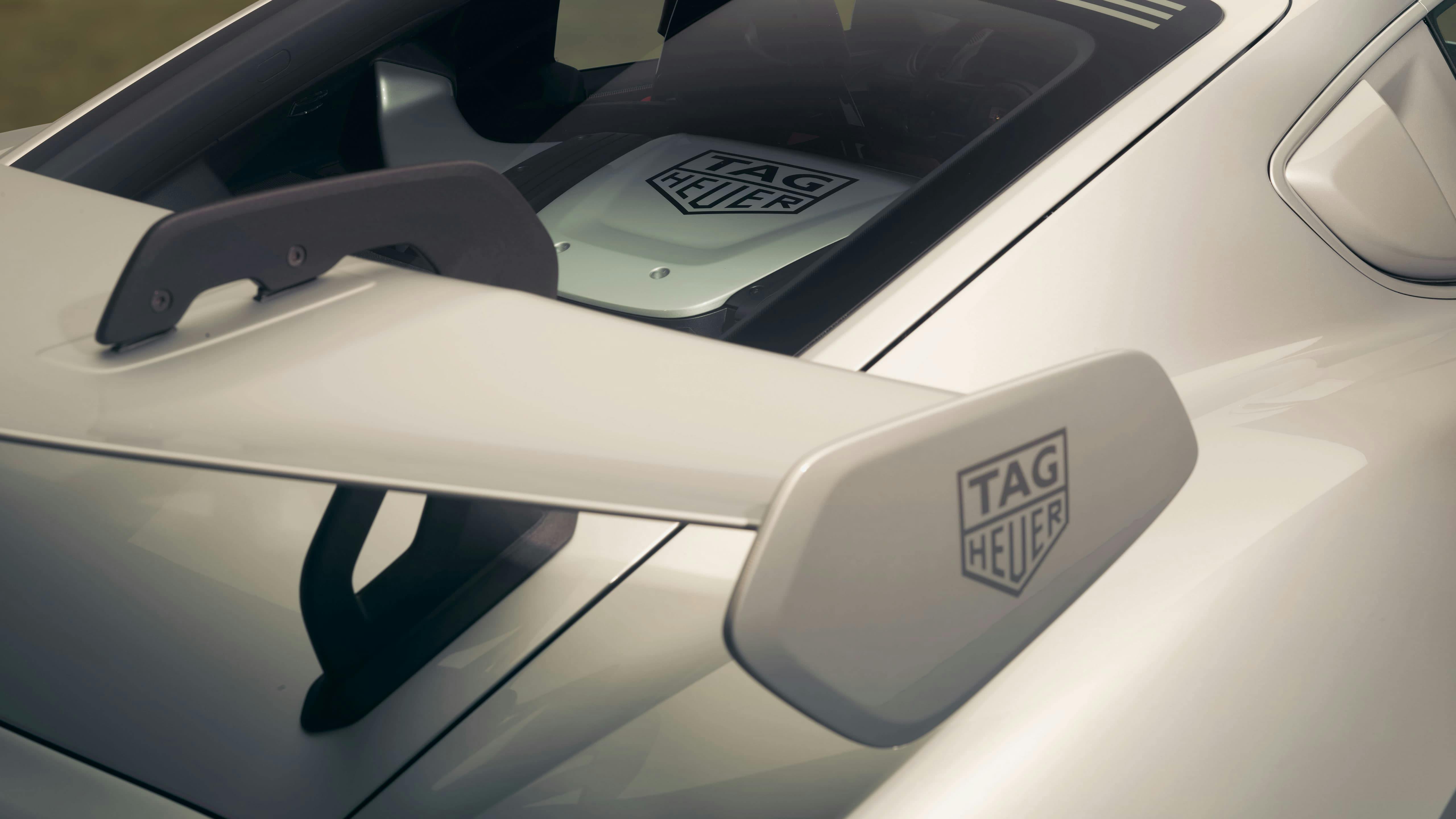 The TAG Heuer logo spruces up each side of the spoiler.