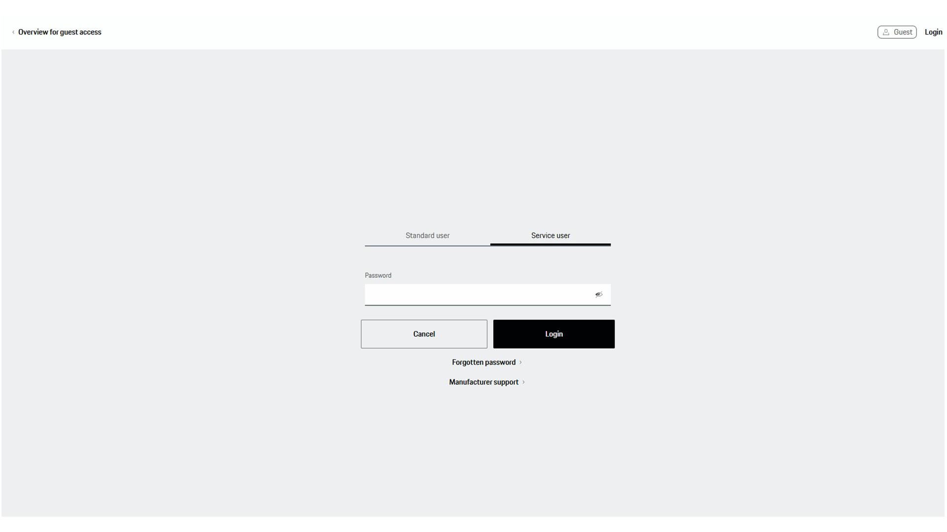 User and password entry for logging into the Porsche Wallbox web application.