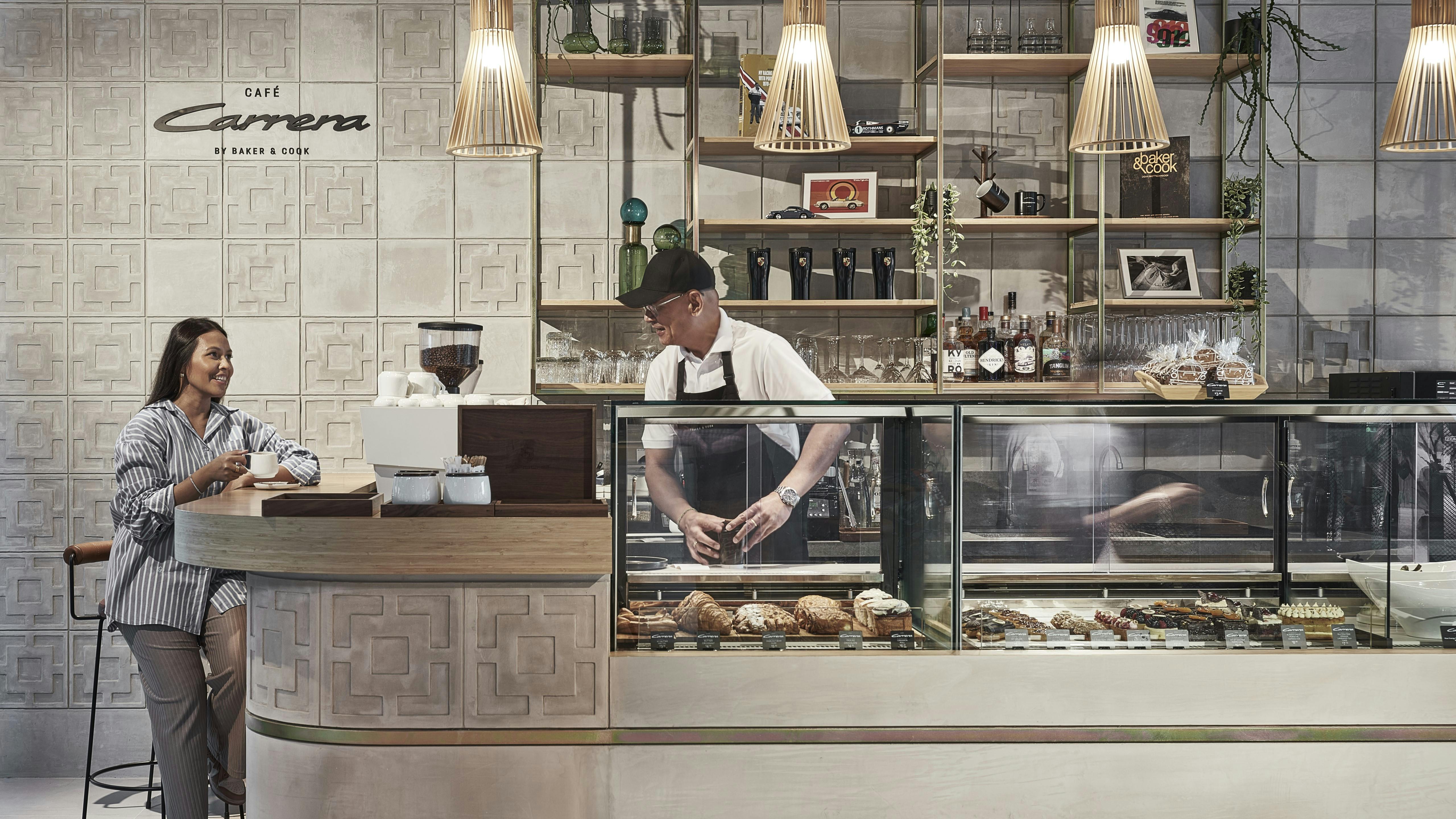 Café Carrera by Baker & Cook, a contemporary space for Porsche enthusiasts to share their passion with like-minded dreamers.