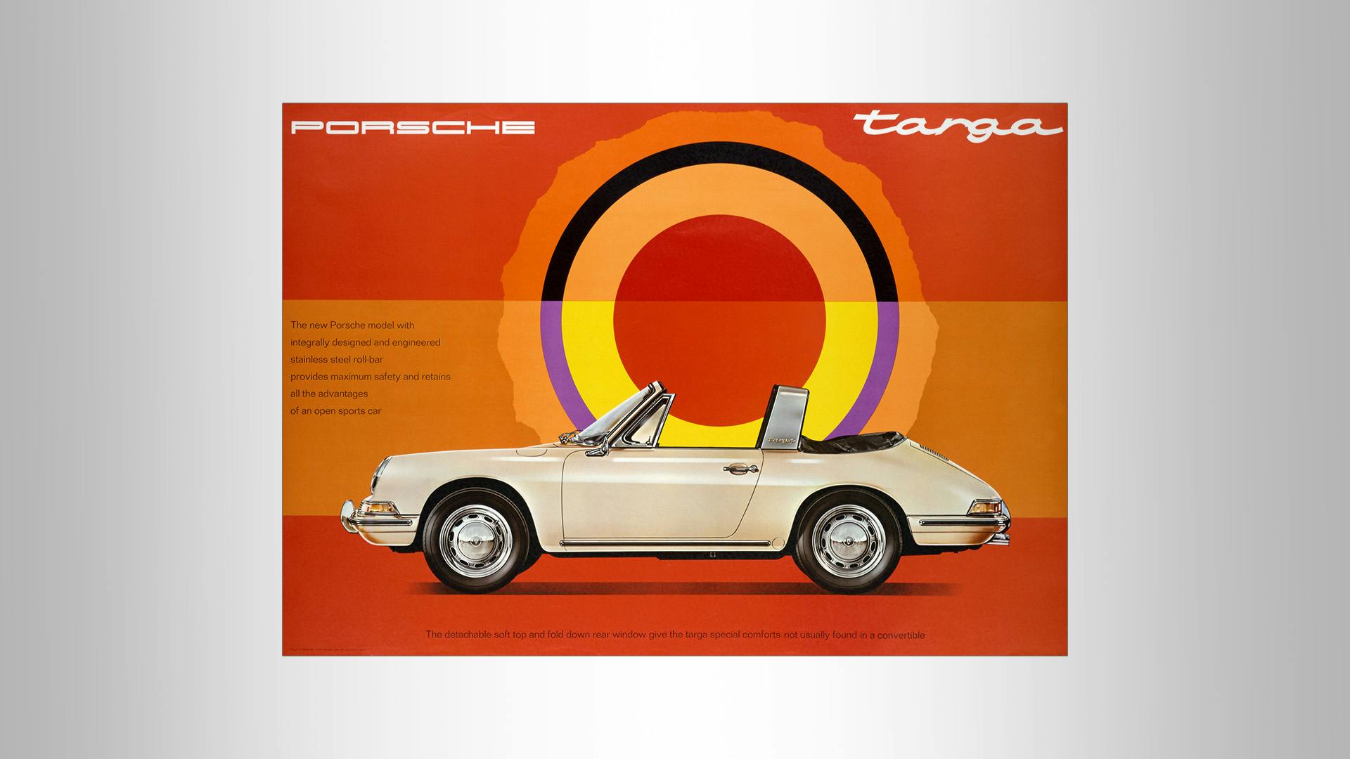 Bunters vintage Advertising poster with a picture of a Porsche 911 Targa.