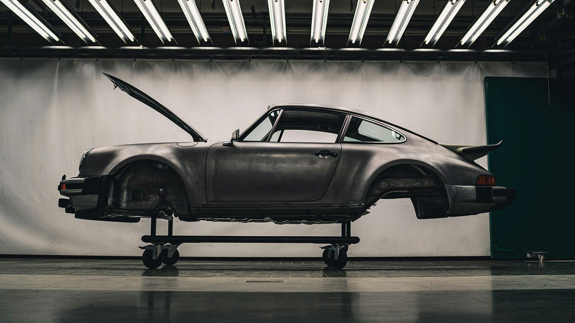 Porsche bodyshell in the workshop.
