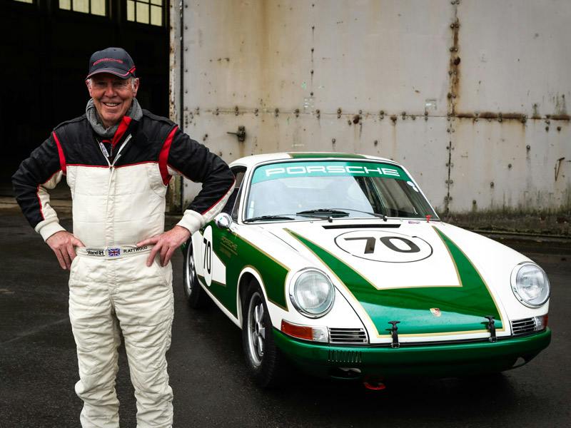 Racing driver Richard Attwood standing infront of the the ‘Project 70’ 911.