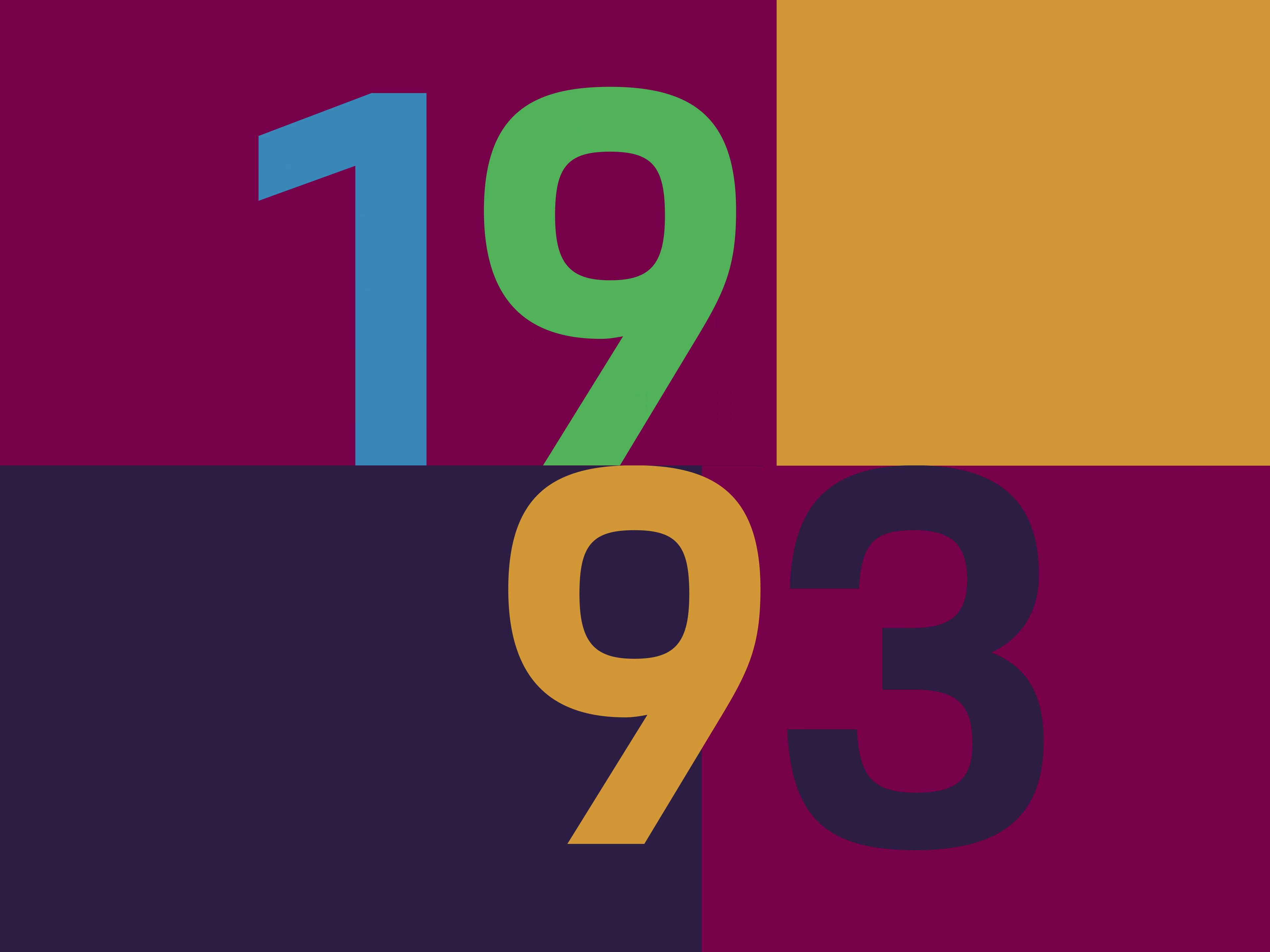 Dreams in Colours: Four coloured squares with big coloured number 1993.