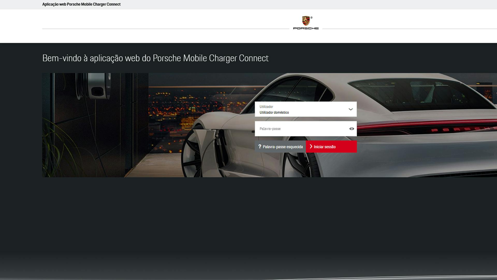 Entrada de usuário e senha para efetuar login no aplicativo da web Mobile Charger Connect.