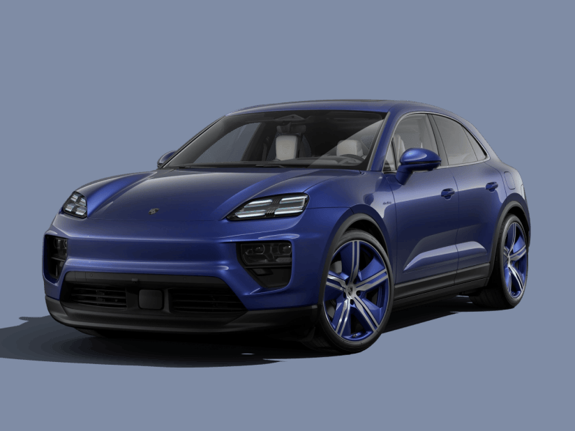 Front view of the Porsche Macan in Gentian Blue Metallic.
