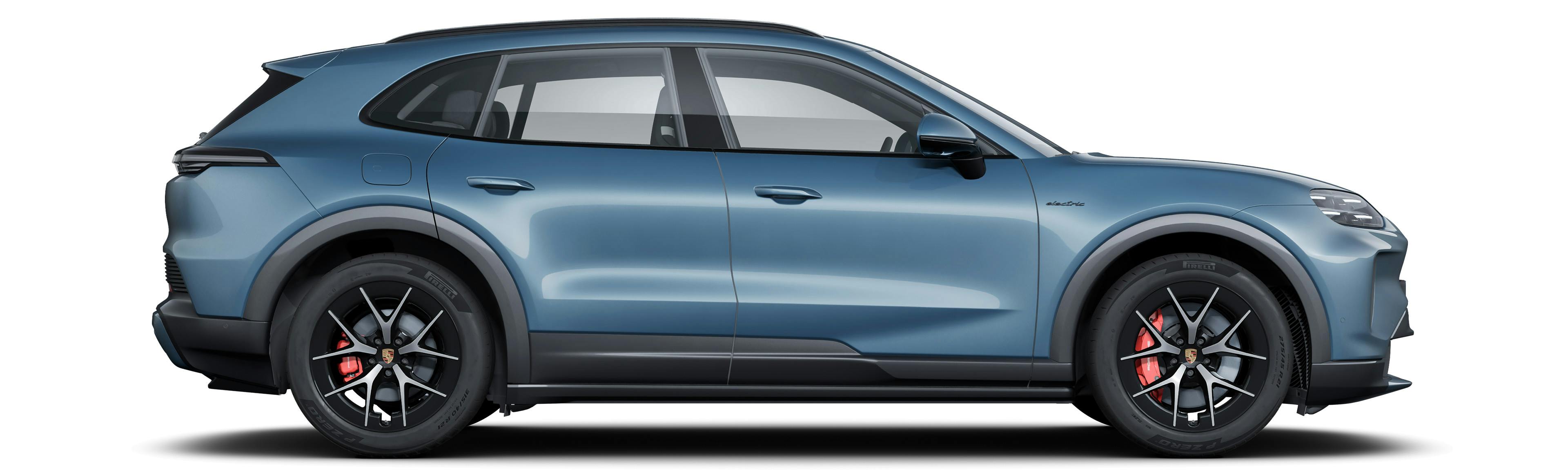 The side profile of a Cayenne S Electric against a white background.
