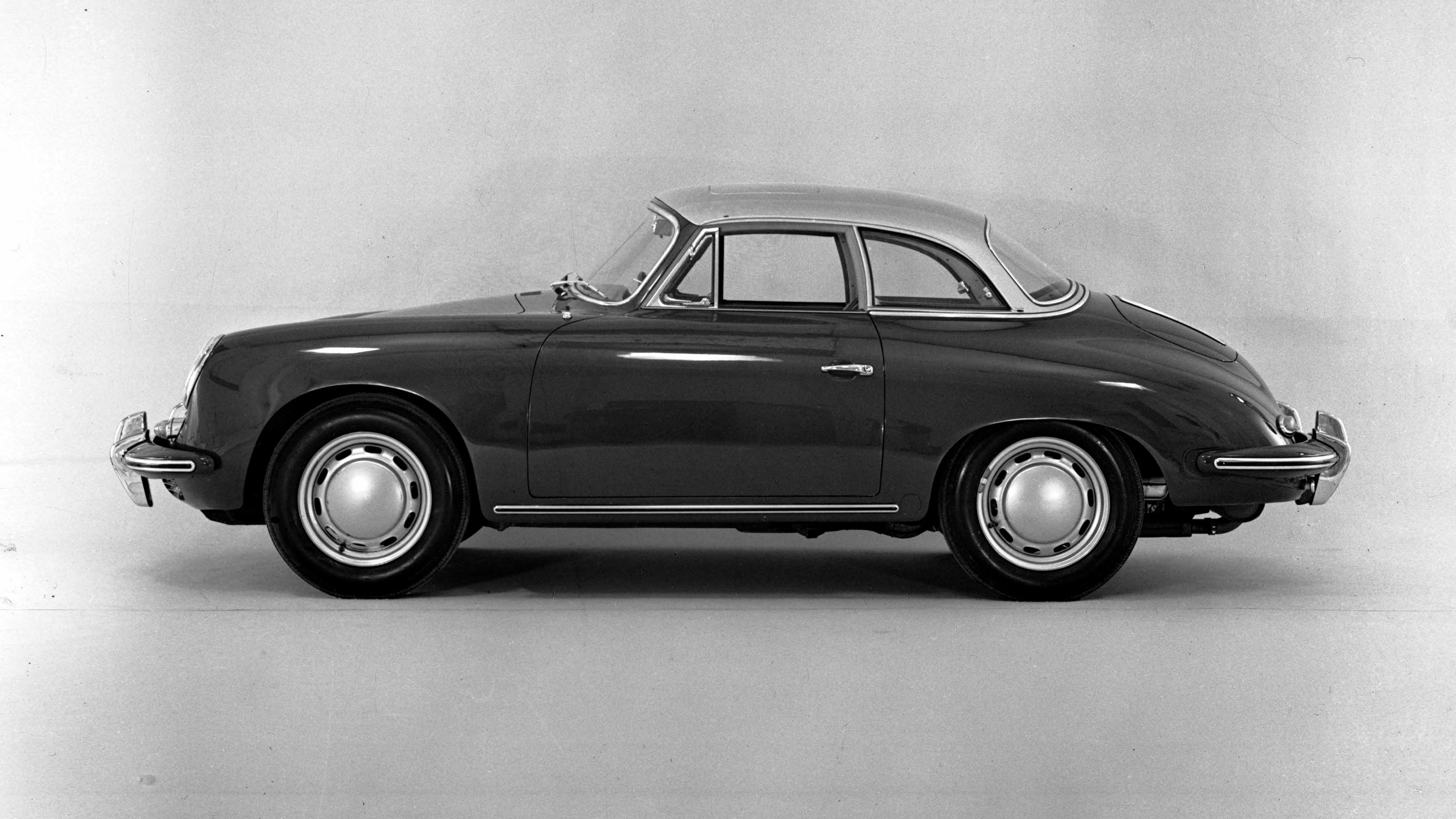 Black-and-white photo: Porsche 356 C 1600