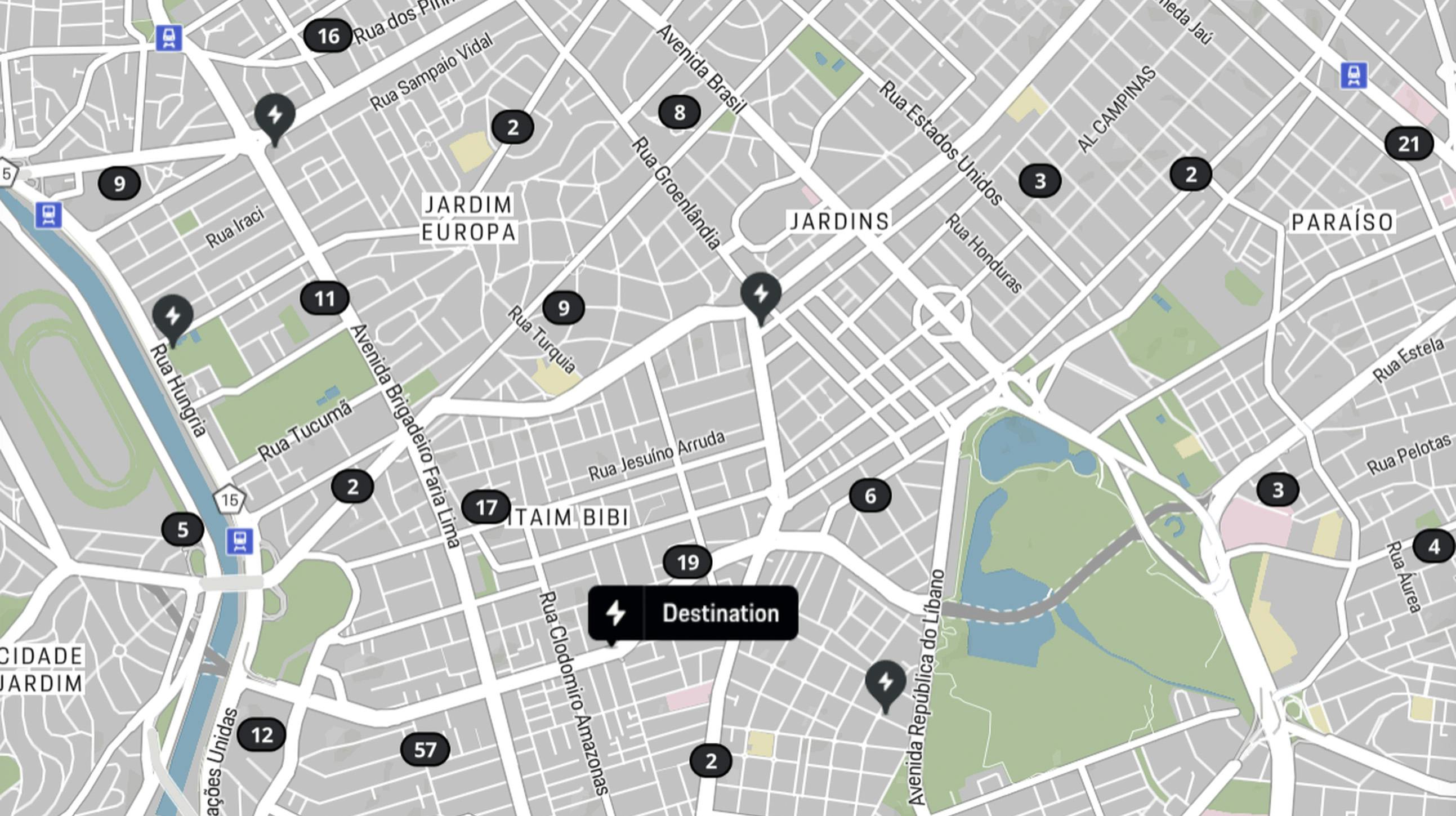 Captura de tela do Porsche Charge Map mostrando os pontos de carregamento.