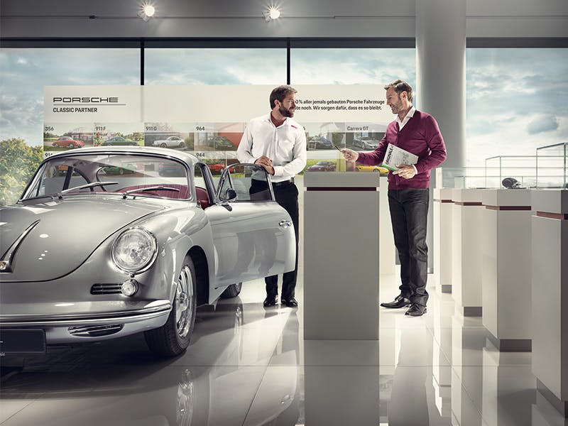 A Silver Metallic Porsche 356 in the Classic Corner.
