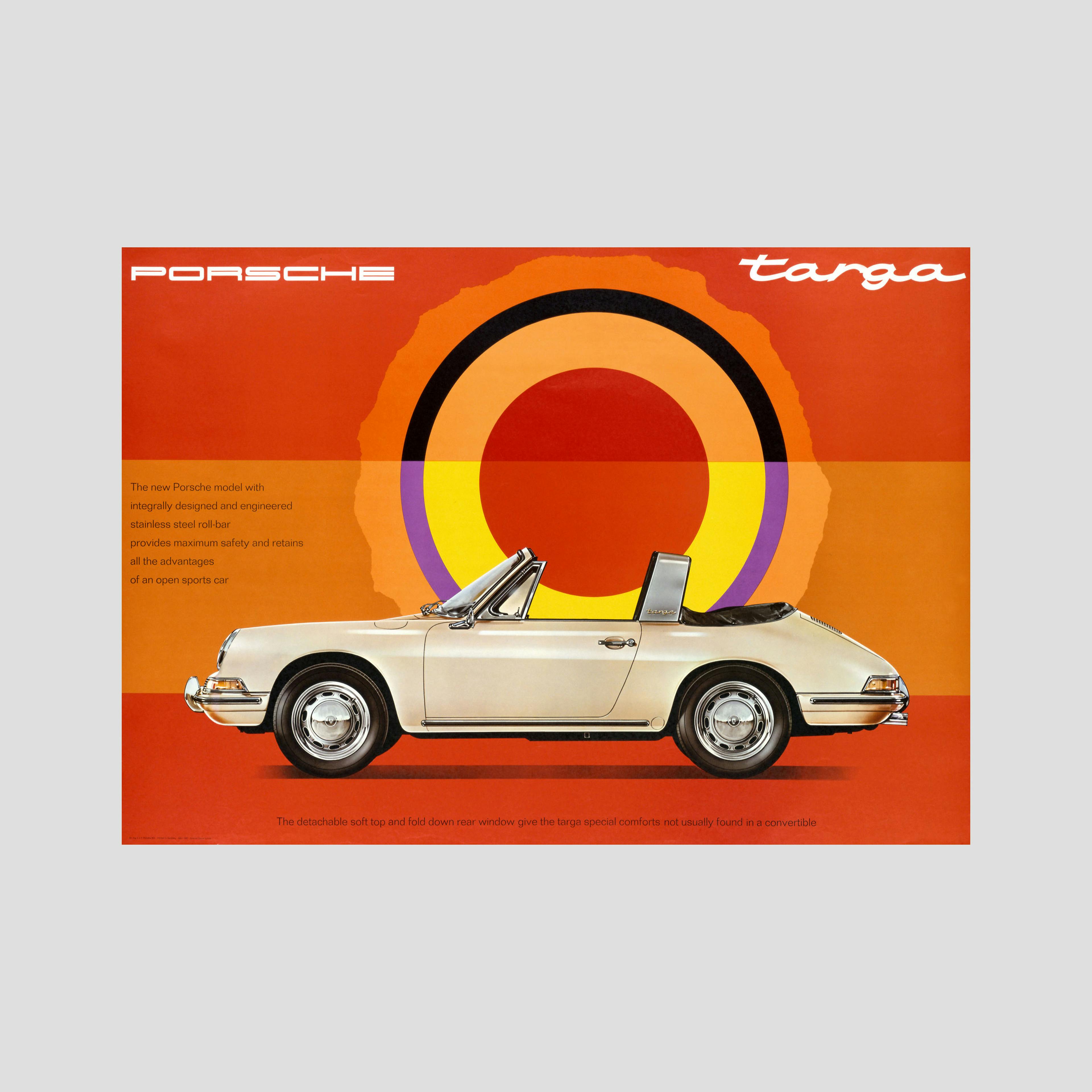 Foto di un poster storico con Porsche targa.