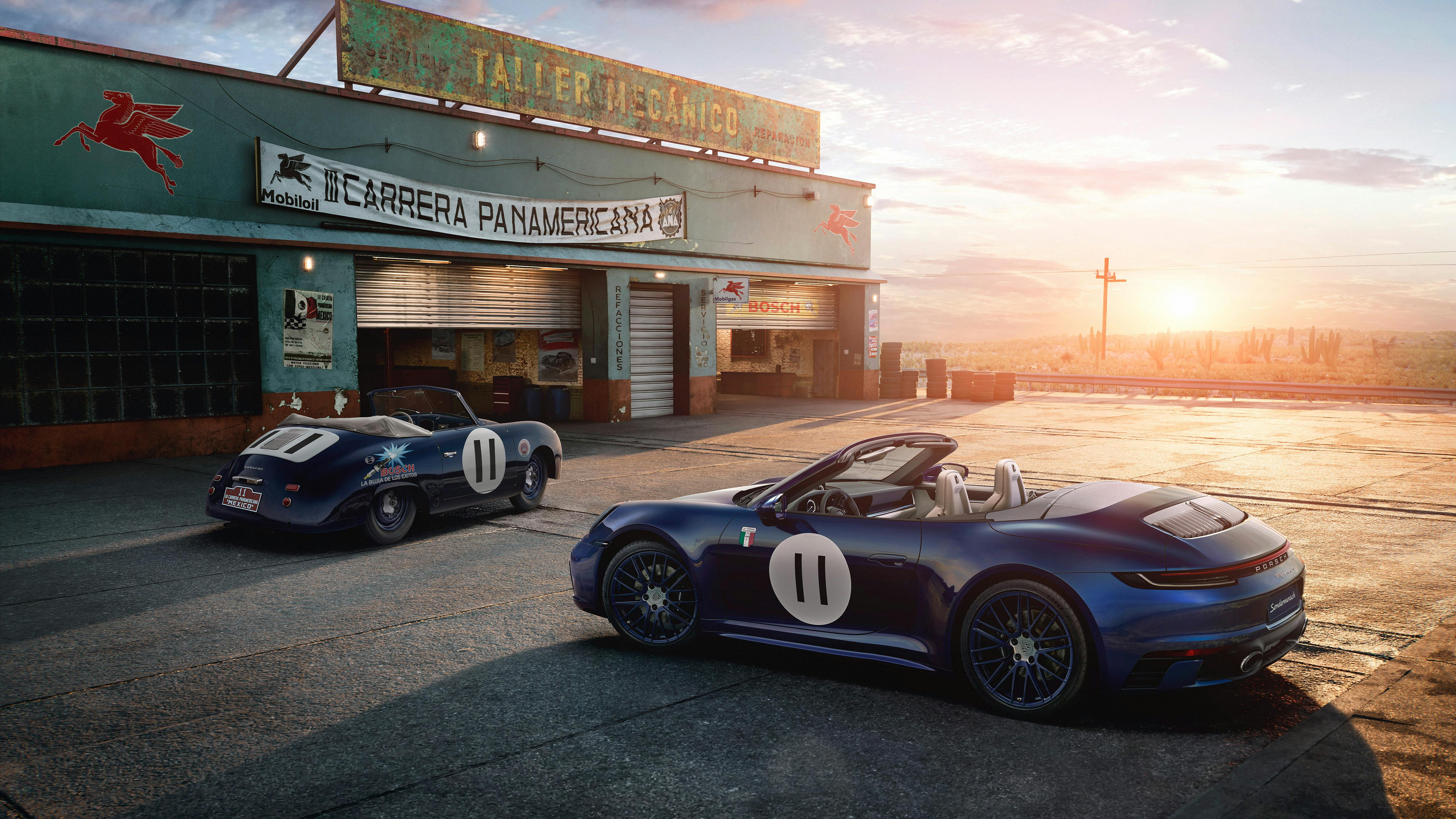 The Porsche 911 Carrera Panamericana Special behind a Porsche 356 S Cabriolet.