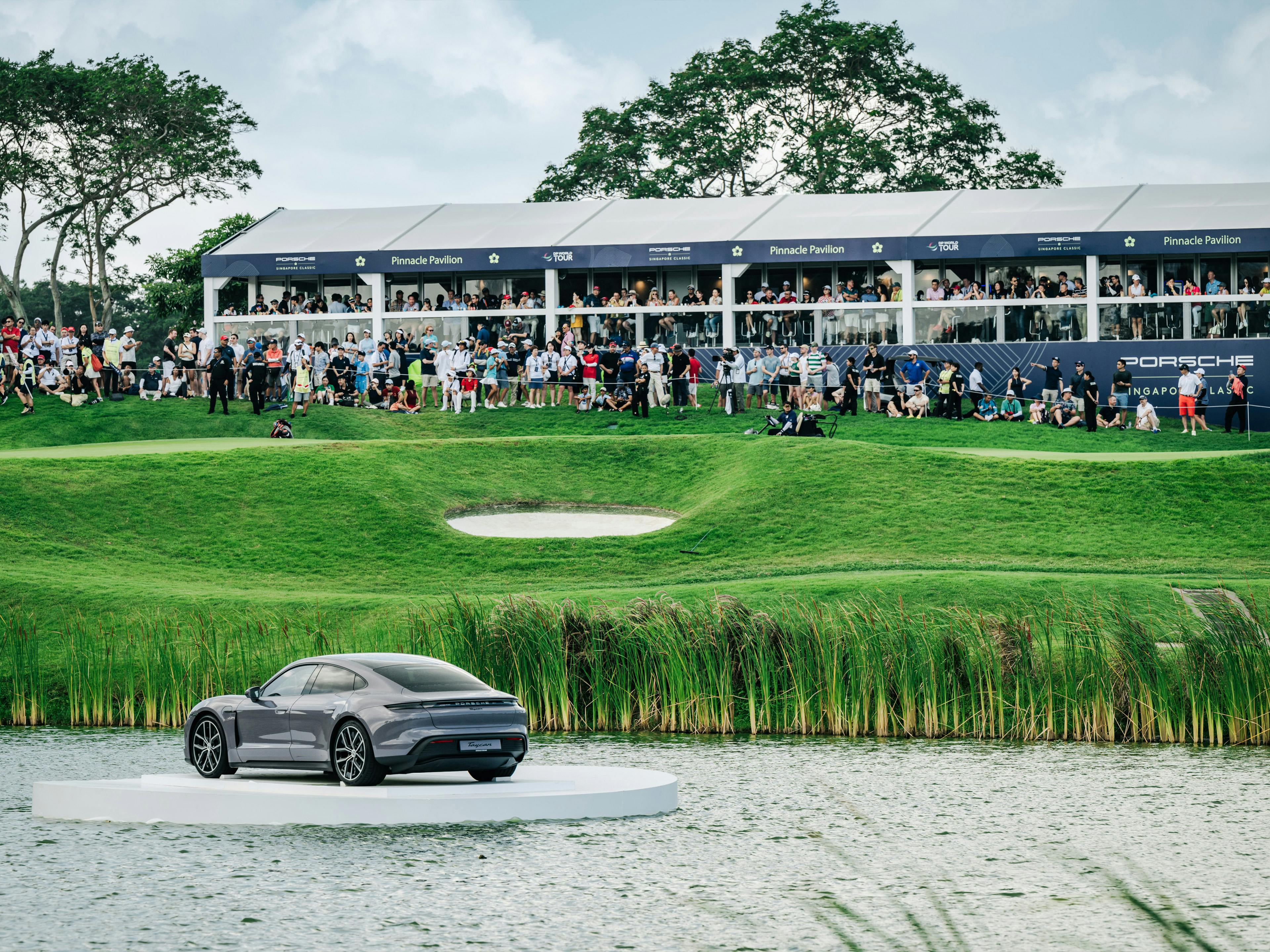 View on the VIP hospitality at the18th hole of the Porsche Singapore Classic.