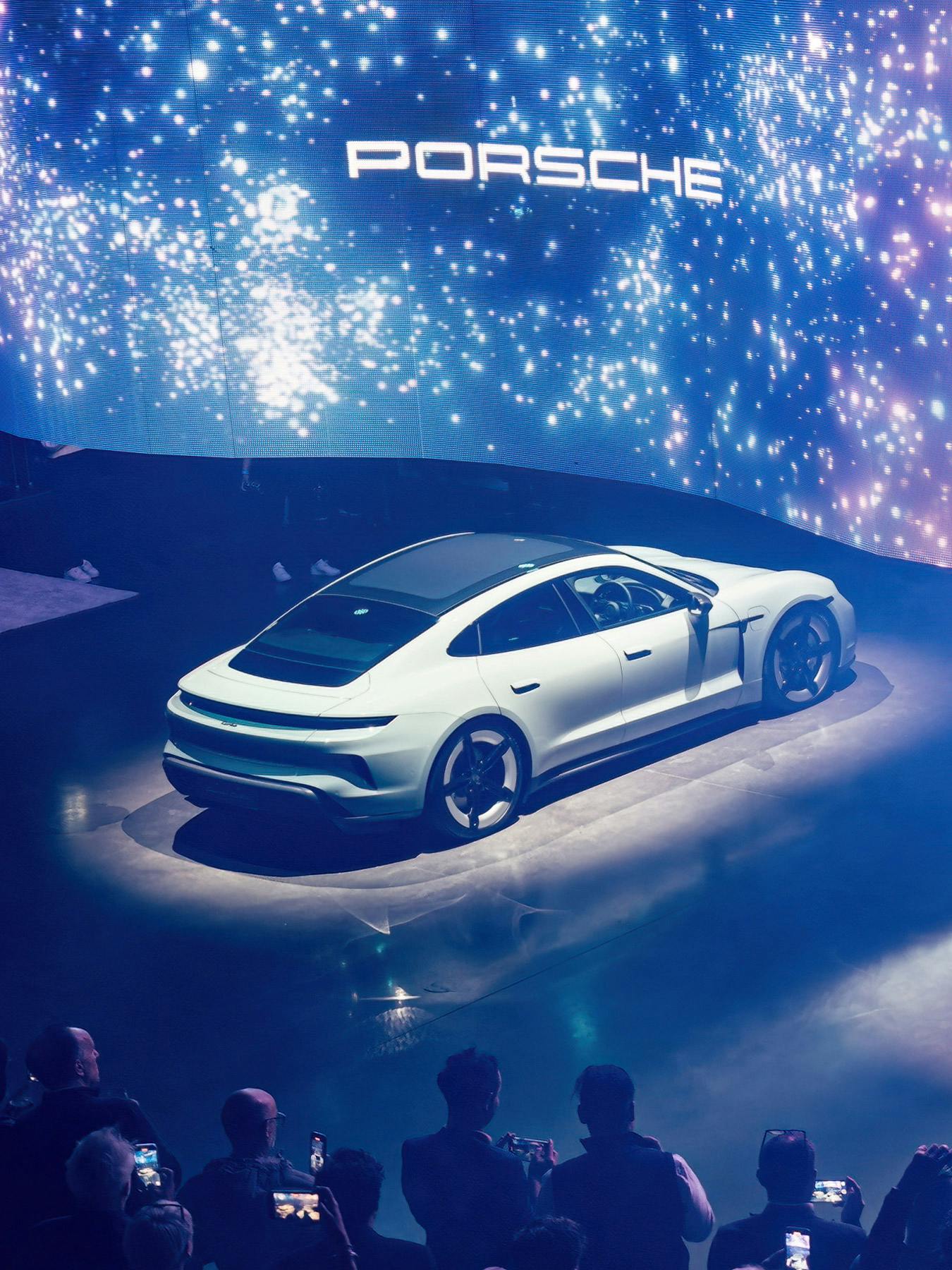 The all-electric Taycan on display at the Dream Electric event held in Magazine London in May 2024.