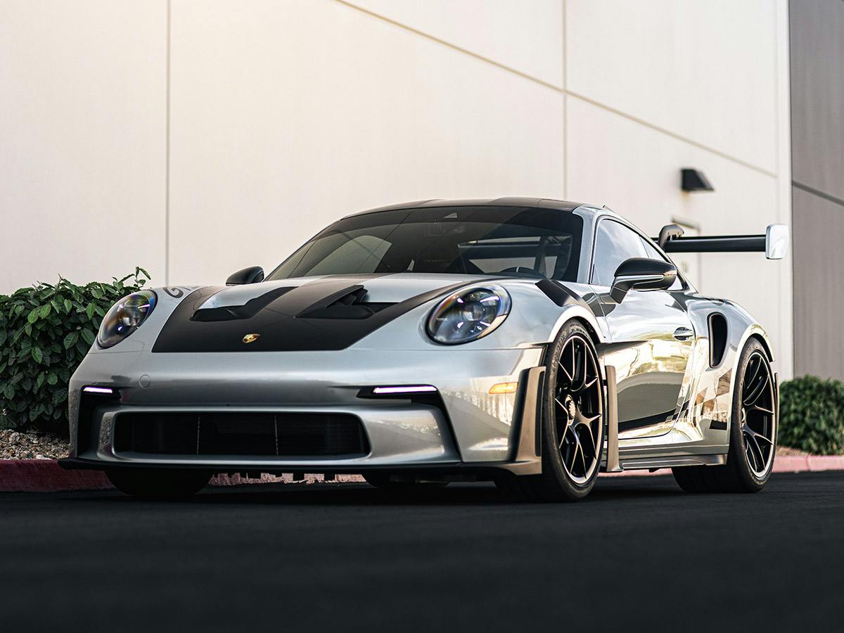 A 911 GT3 RS coloured in Fish silver grey metallic