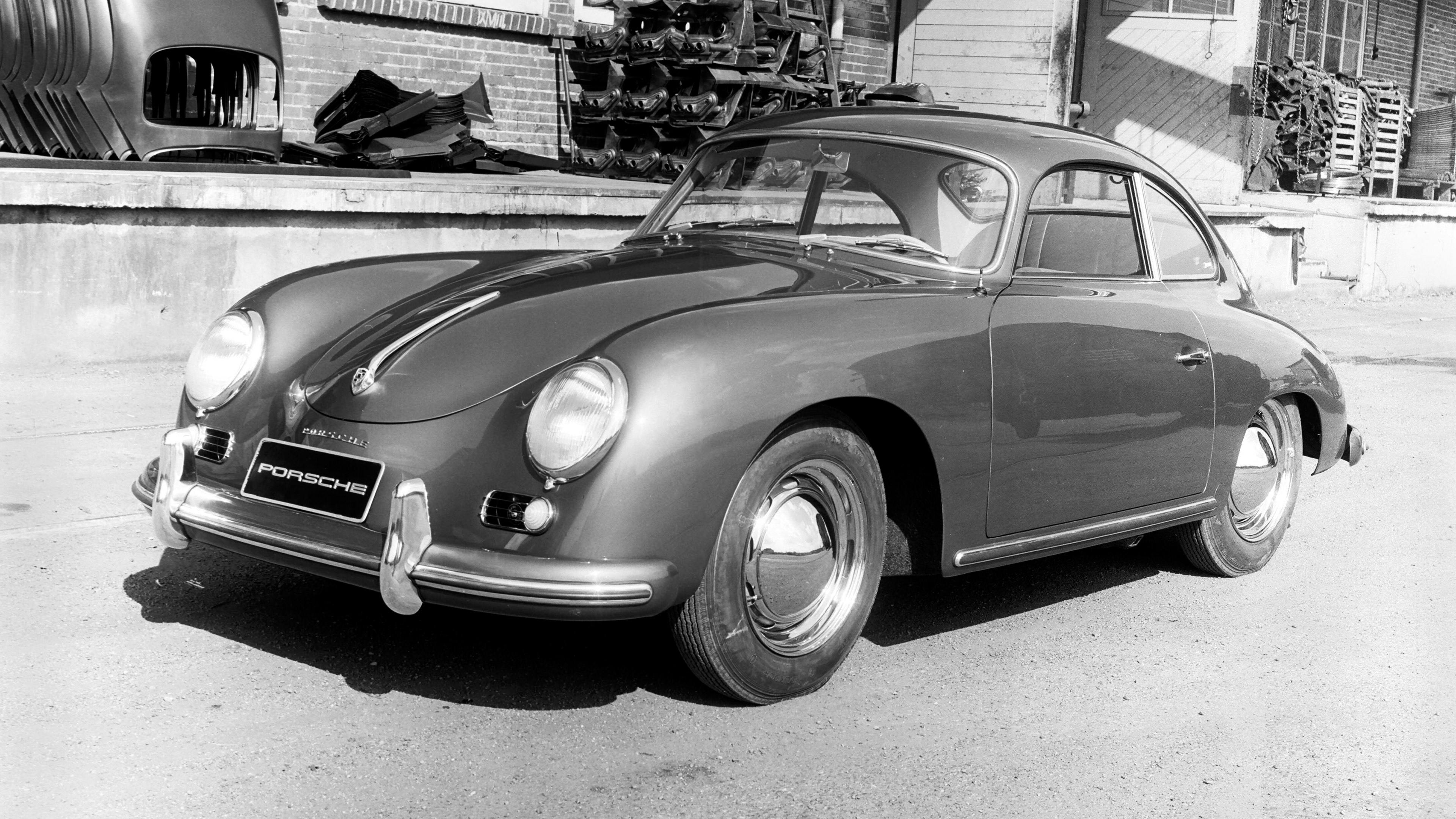 Black-and-white photo of a Porsche 356 1300 Super.