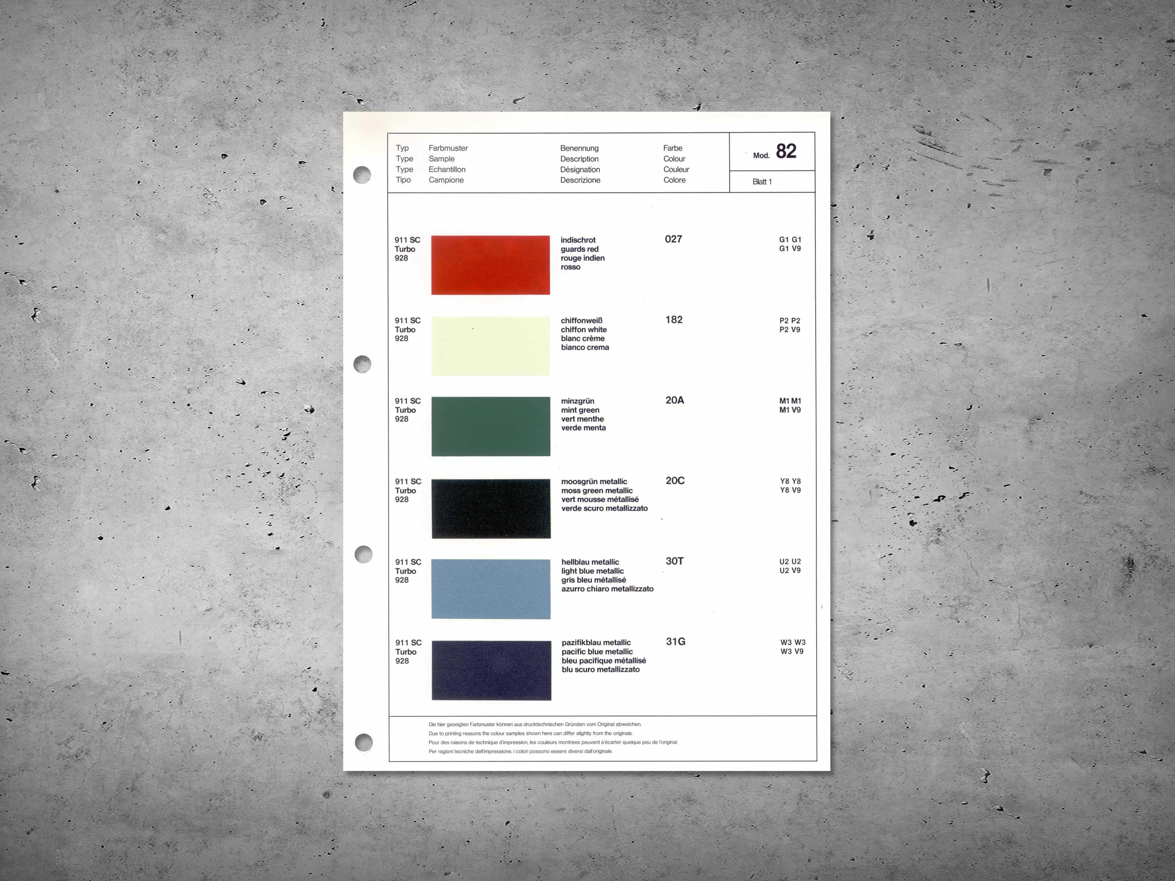 928 Colour information MY 1982
