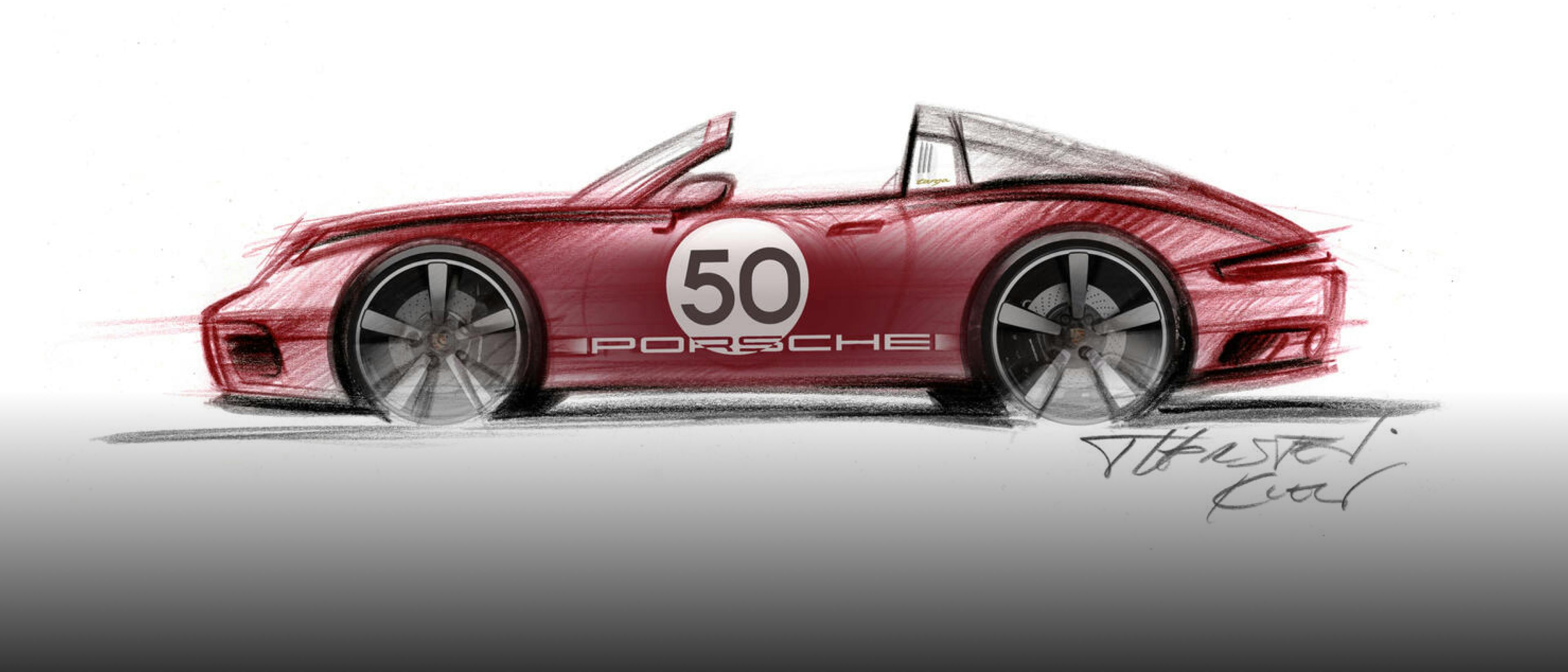 Sketch of the side view of the Porsche 911 Targa 4S Heritage Design Edition.