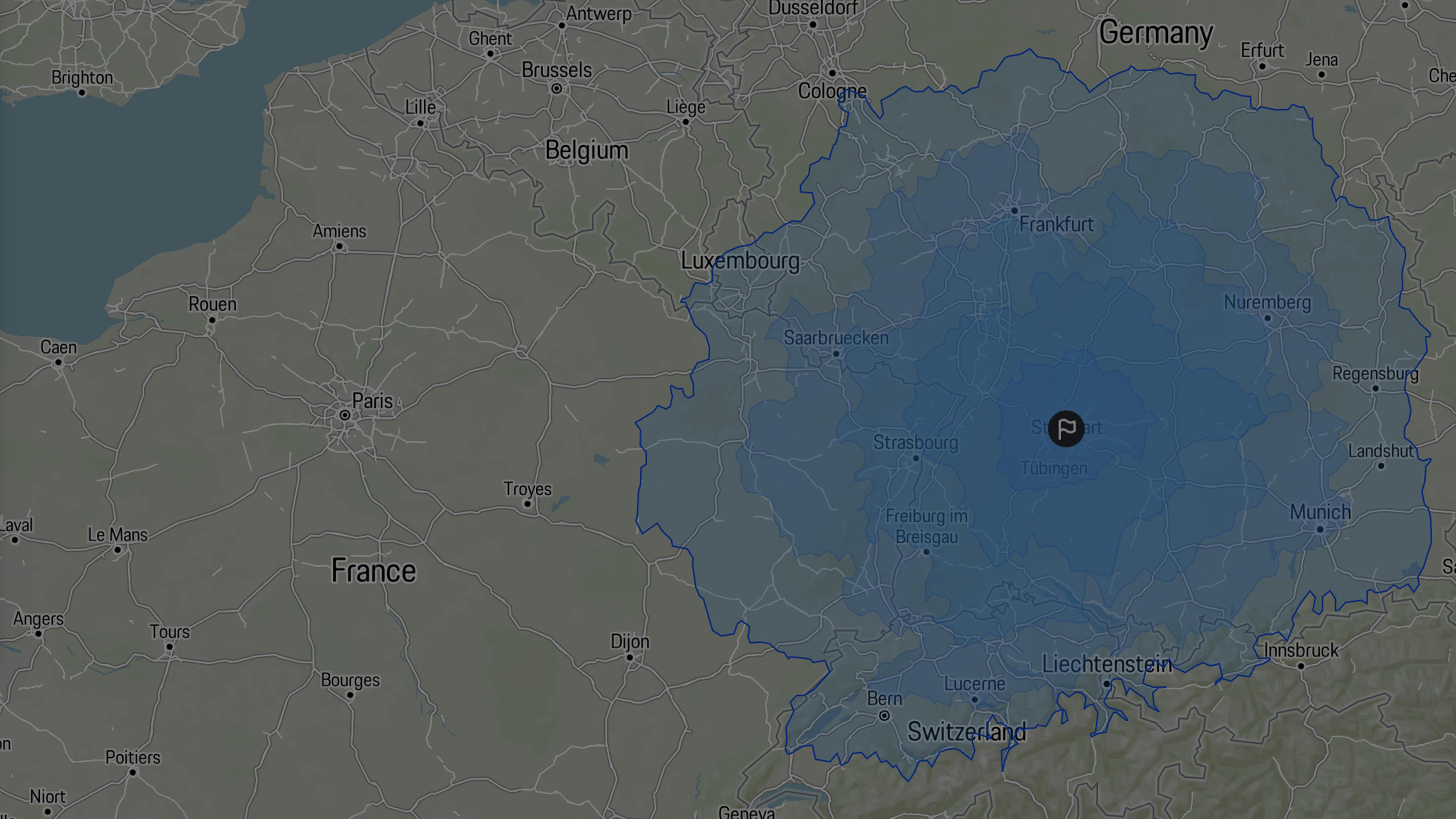 Range display in the Porsche Charge Map.