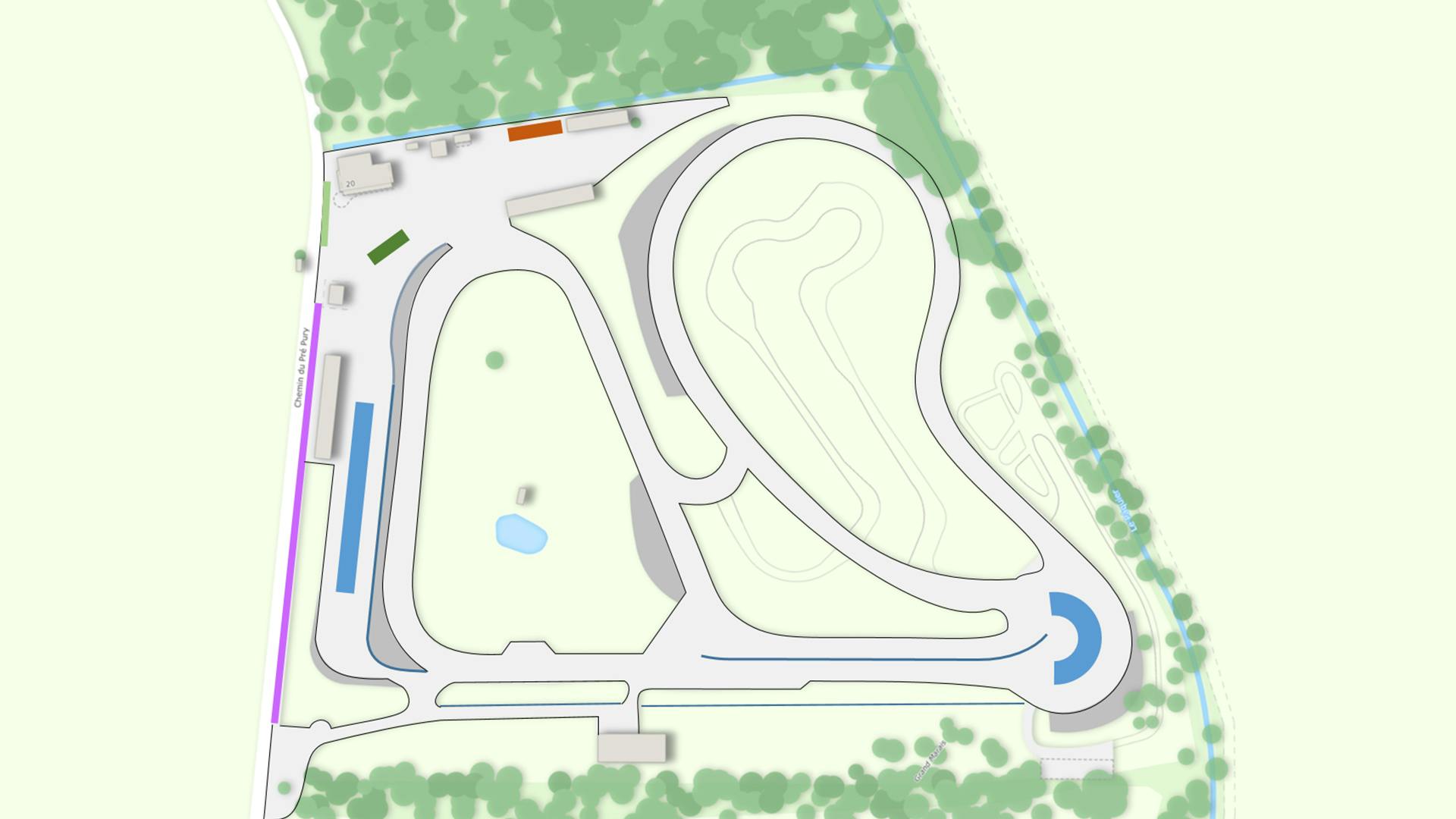 Illustrierter Plan des Rundkurses vom Porsche Driving Center Lignières.