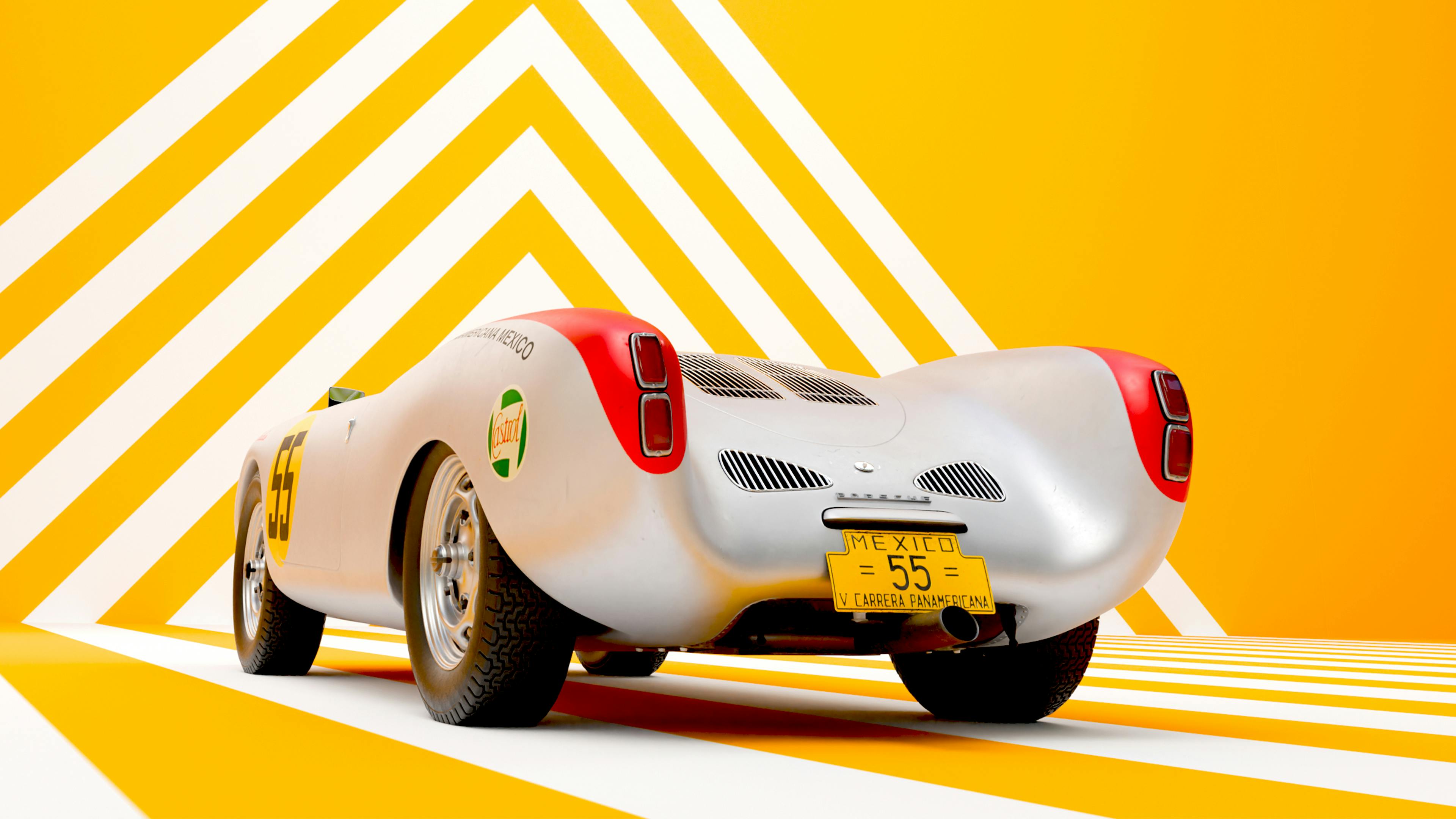 Hans Herrmann en su Porsche 550 Spyder junto a fanáticos mexicanos. El Porsche 550 Spyder, ícono de La Carrera de 1954. Hans Herrmann junto al 550 Spyder antes de comenzar La Carrera de 1954.