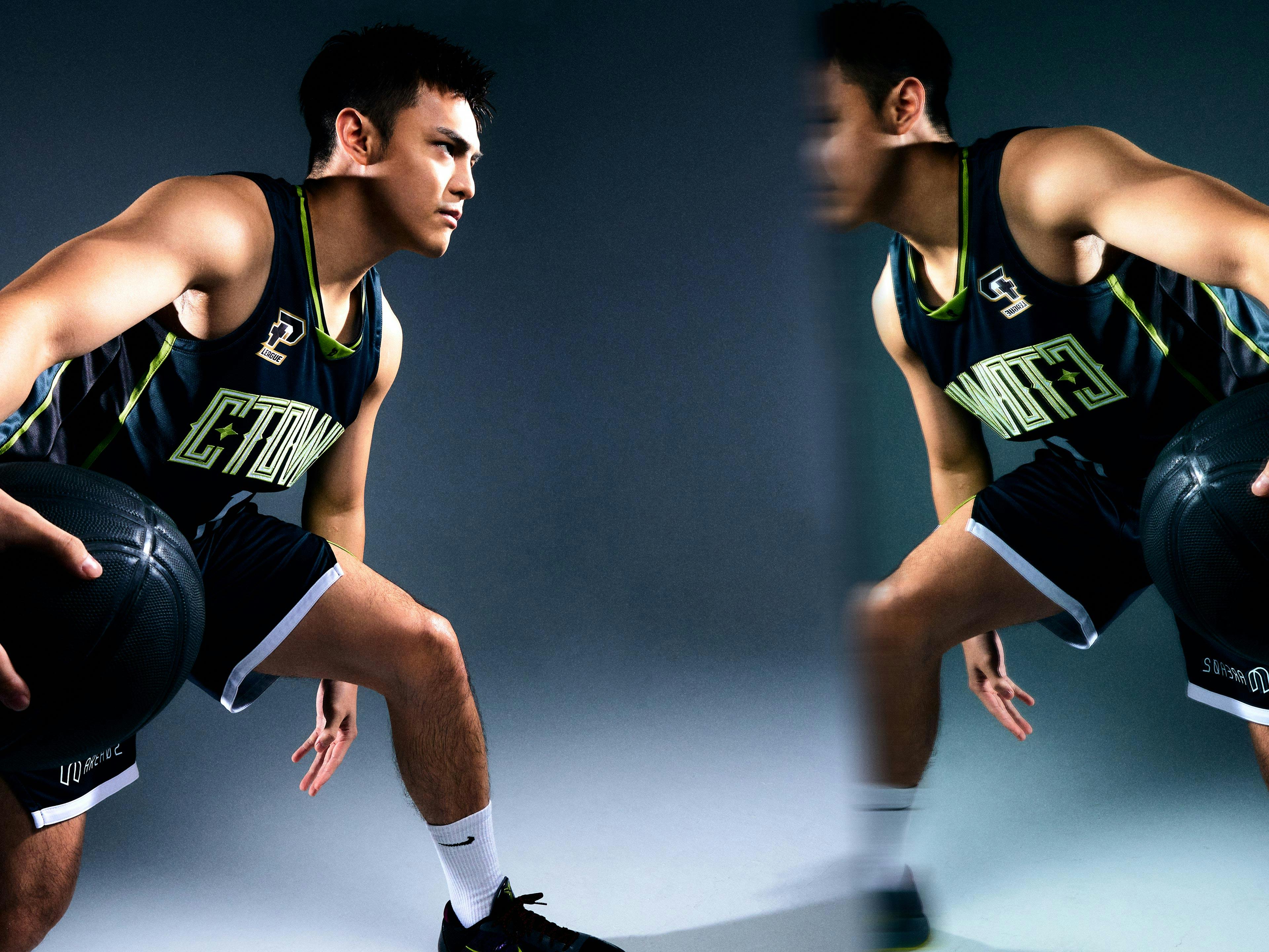 A P. League basketball player is dribbling the ball