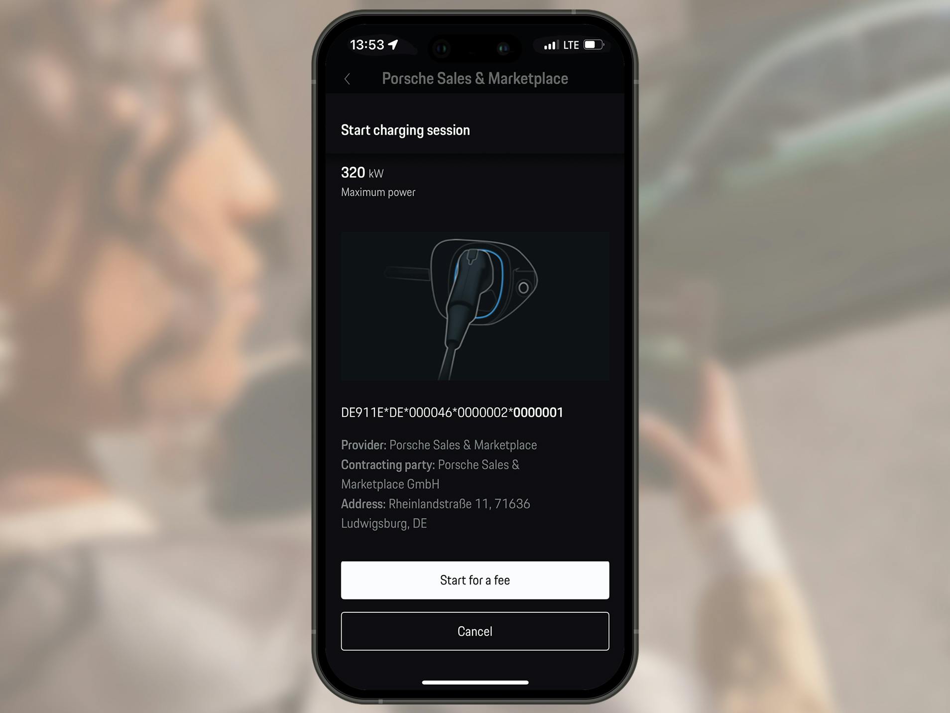 Smartphone screen showing the charging display in the My Porsche App.