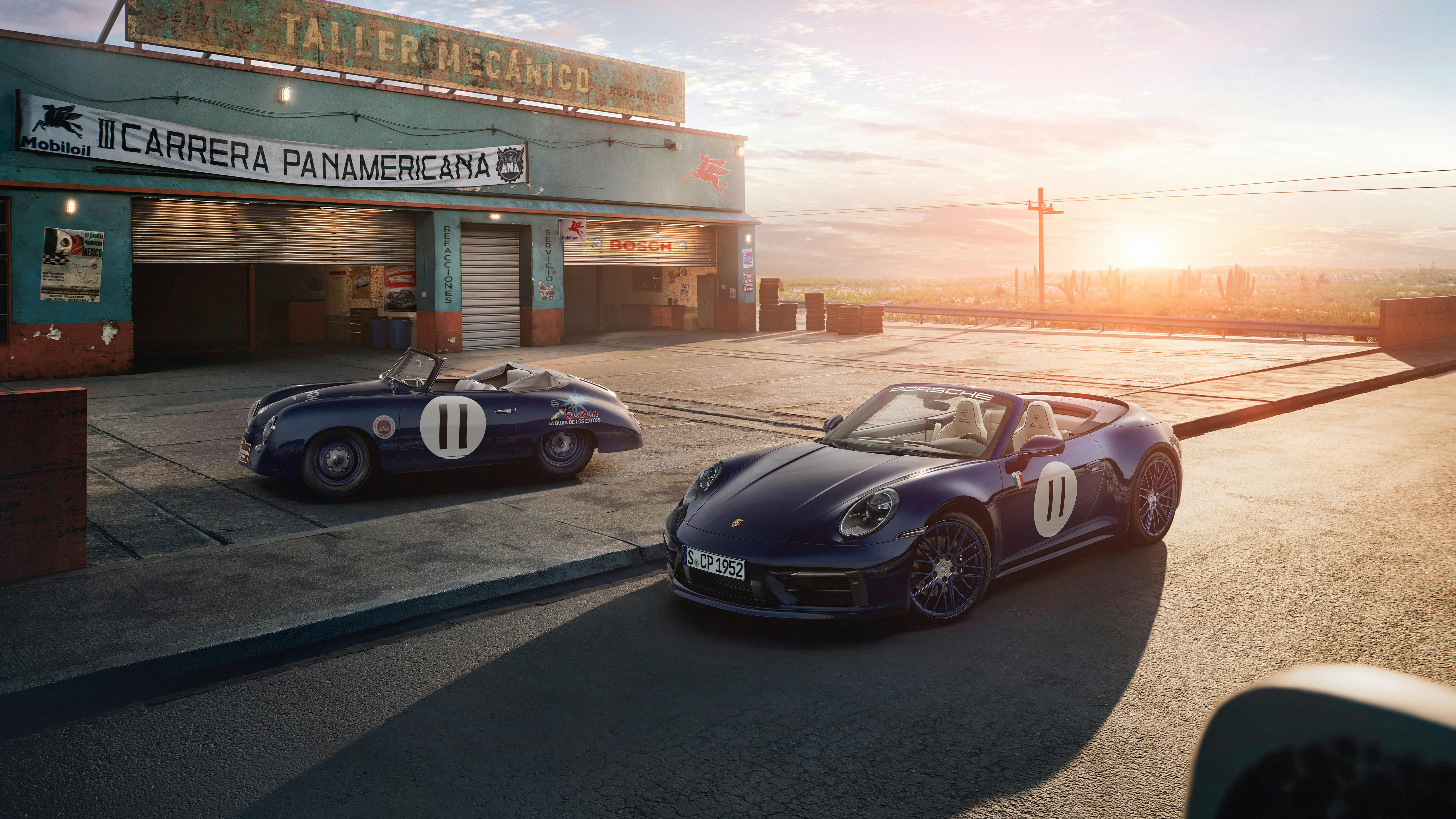 The Porsche 911 Carrera Panamericana Special next  to a Porsche 356 S Cabriolet.