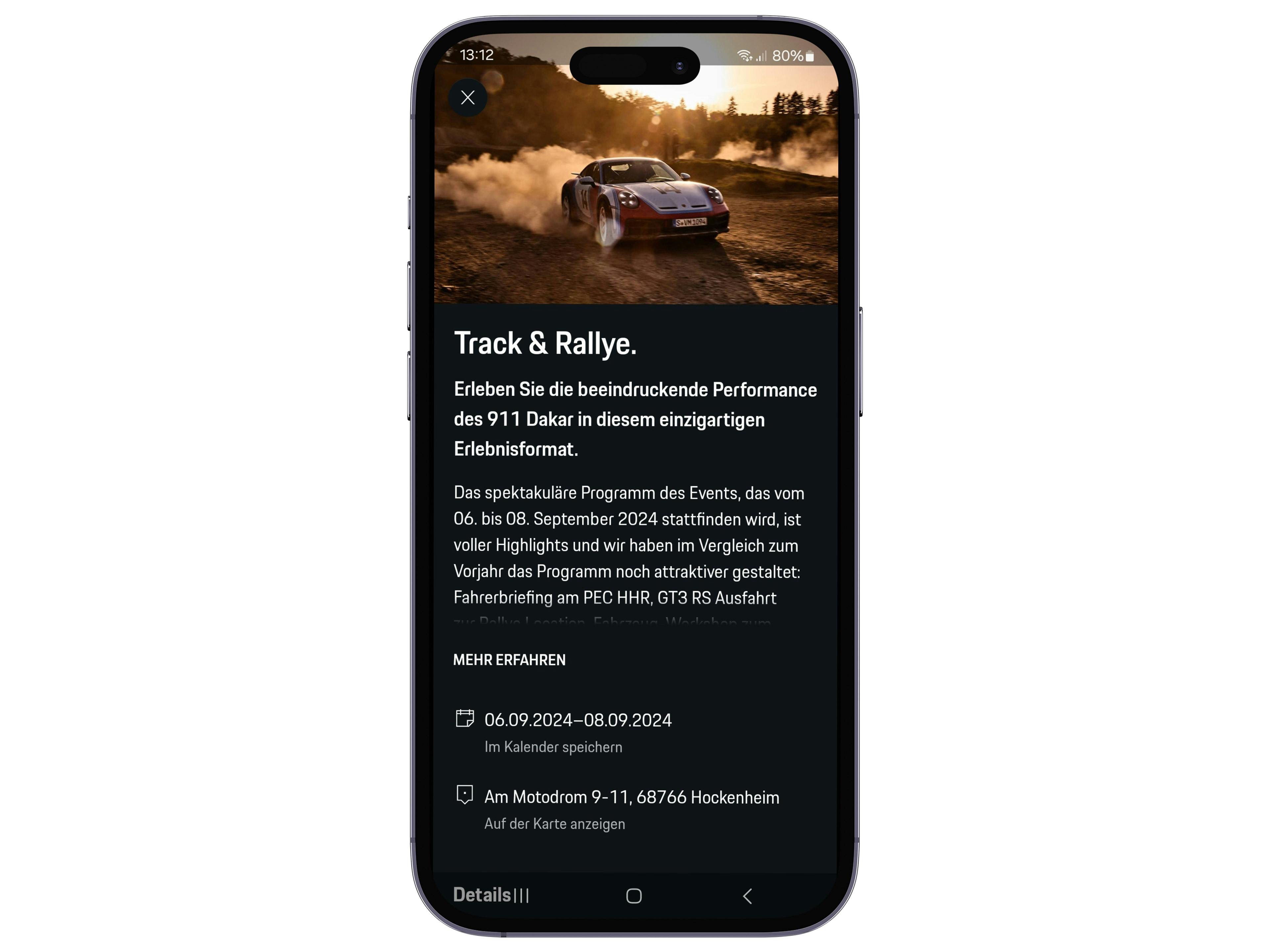 Les fonctions de l'application My Porsche sont présentées sur un écran de l'iPhone.