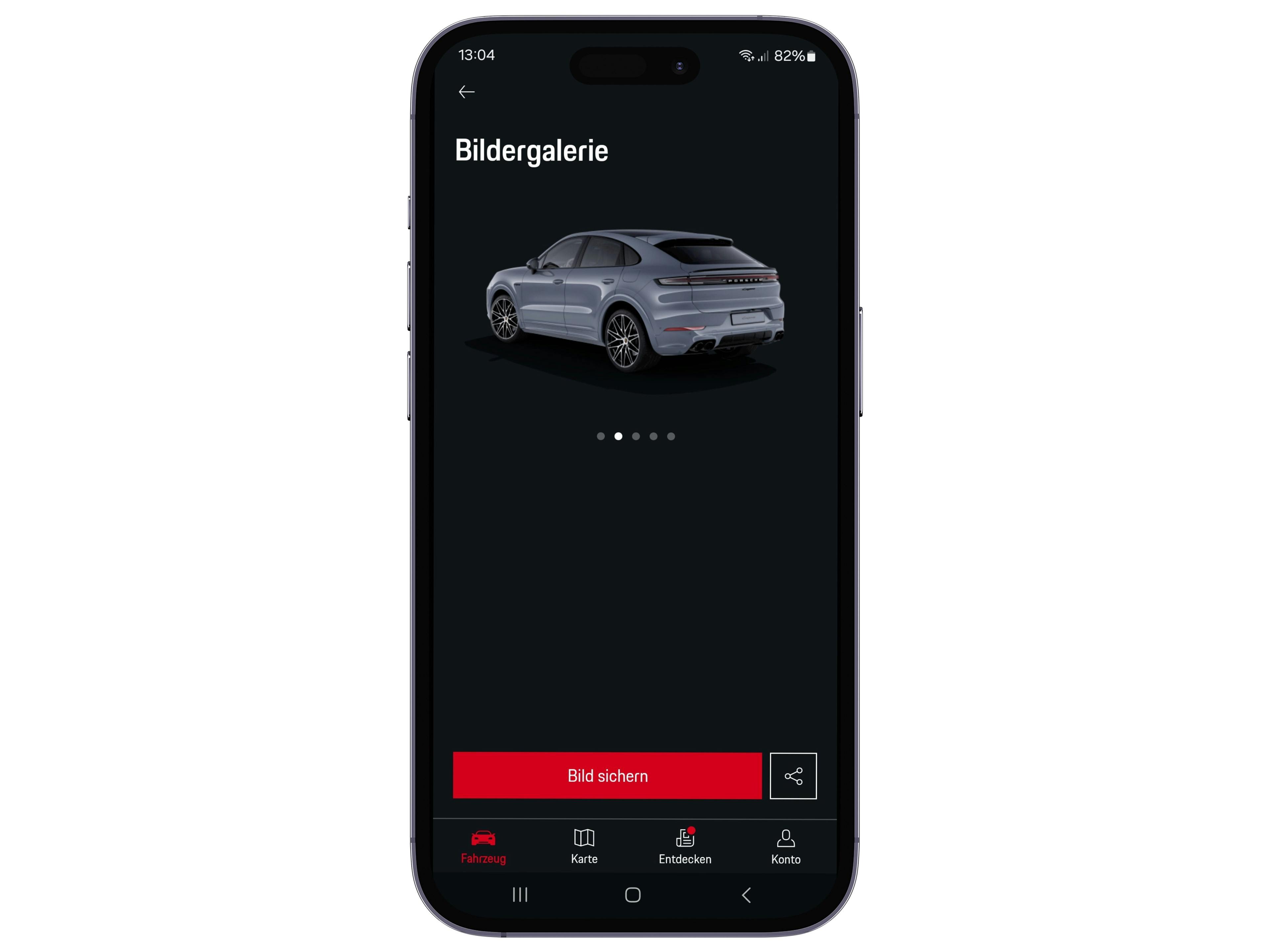 Les fonctions de l'application My Porsche sont présentées sur un écran de l'iPhone.