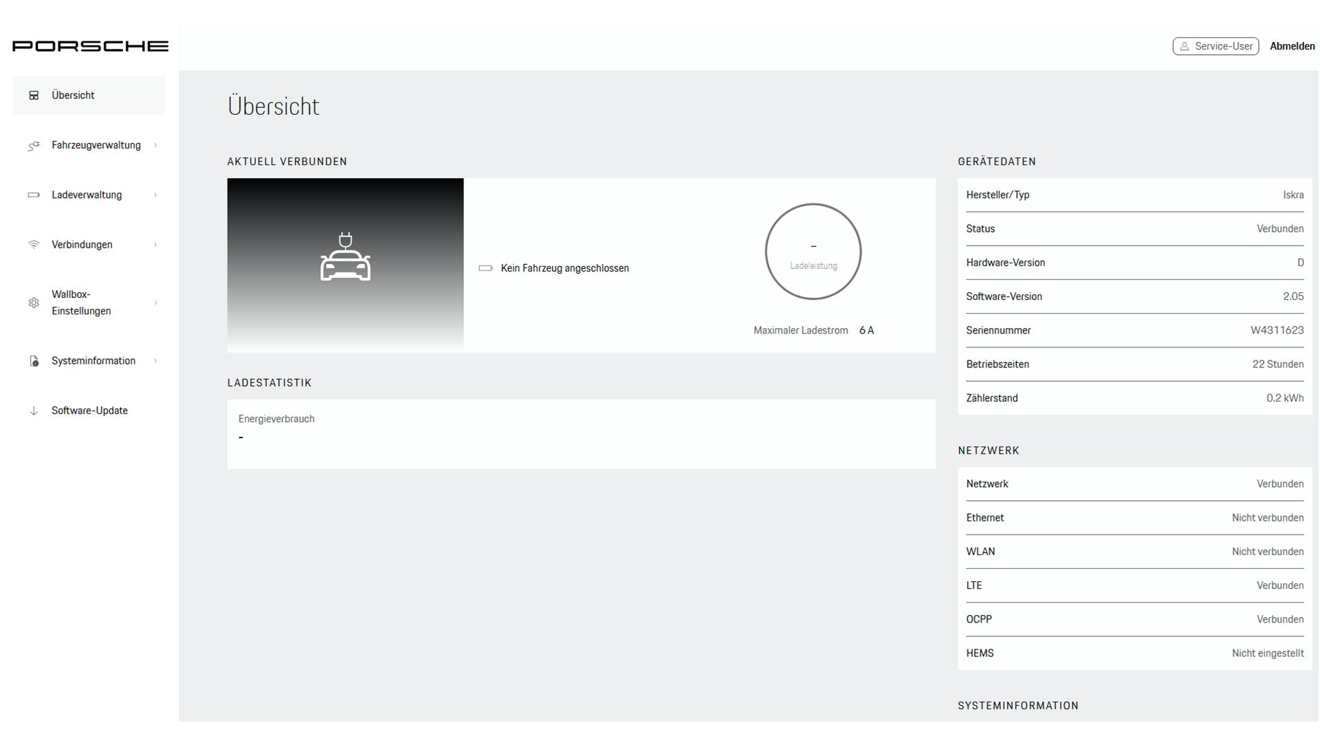 Übersichts-Menü nach Anmeldung in der Web-Applikation.