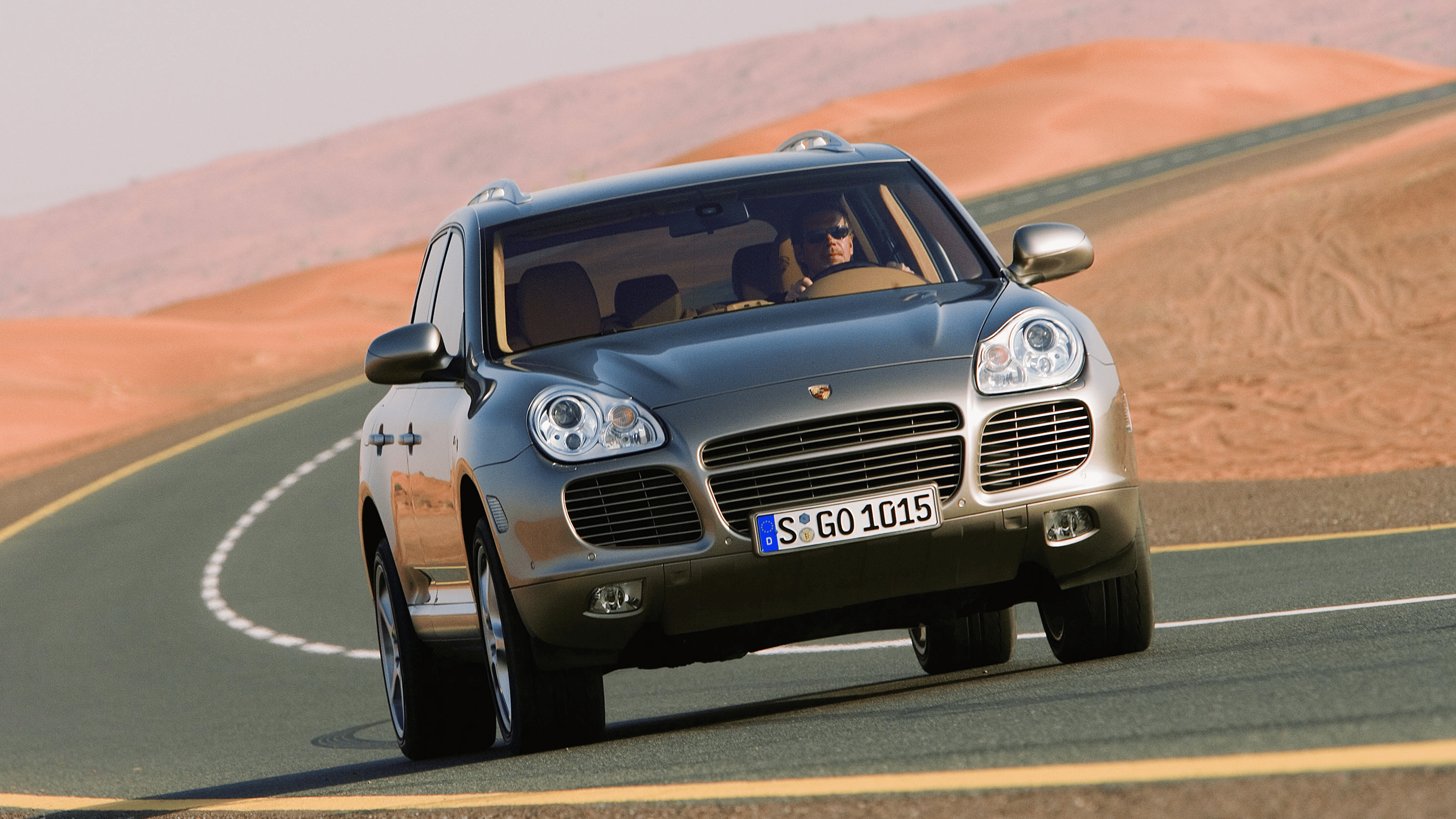 Silver Porsche Cayenne Turbo S on the street