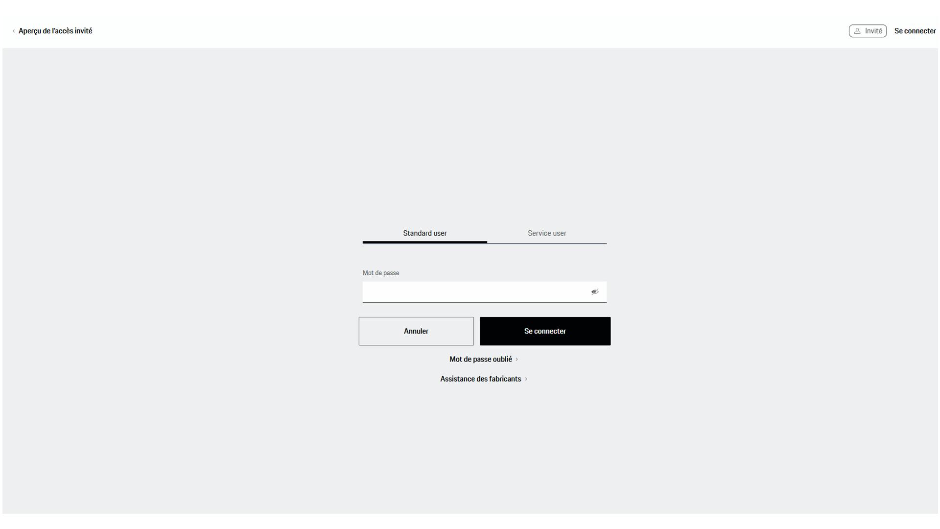 Saisissez vos nom d’utilisateur et mot de passe pour vous connecter à l’application Web de la Porsche Wallbox.