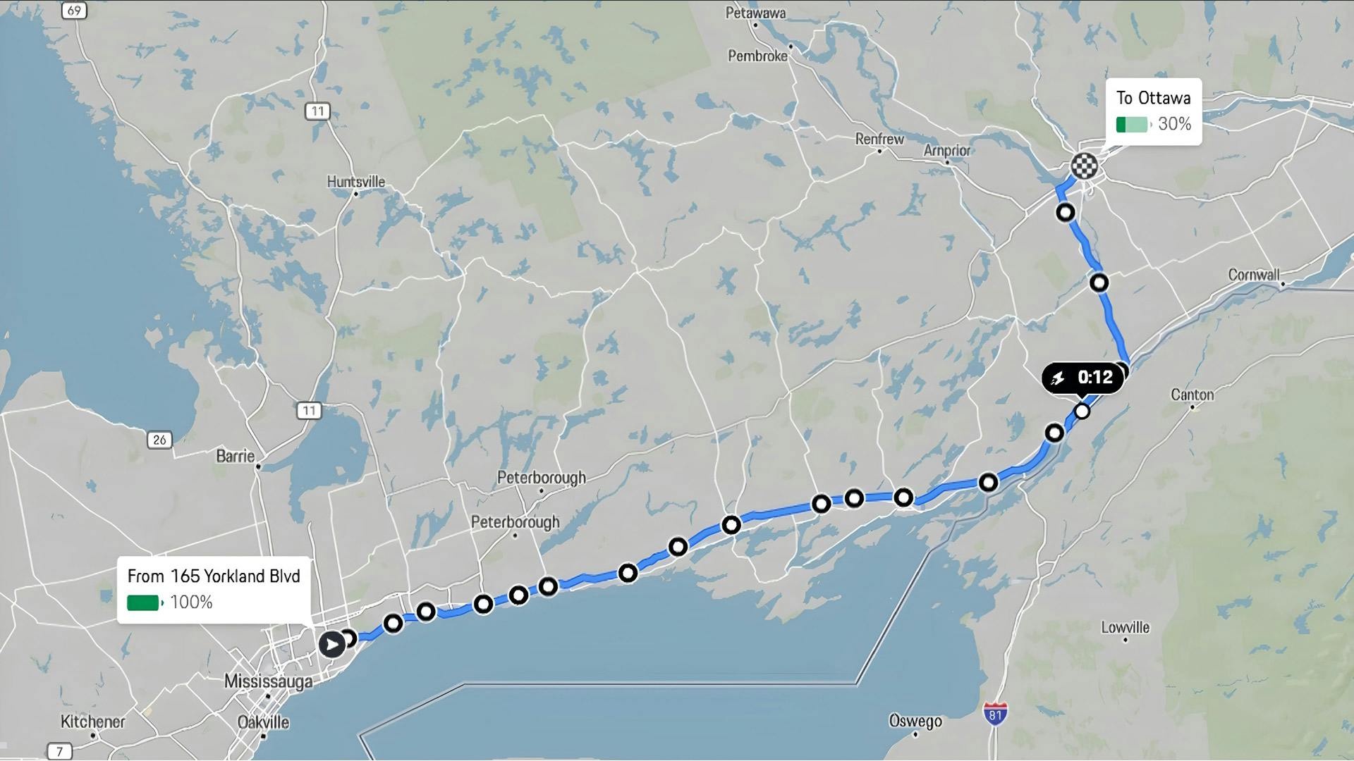 Porsche Charge Map screenshot showing charging points.