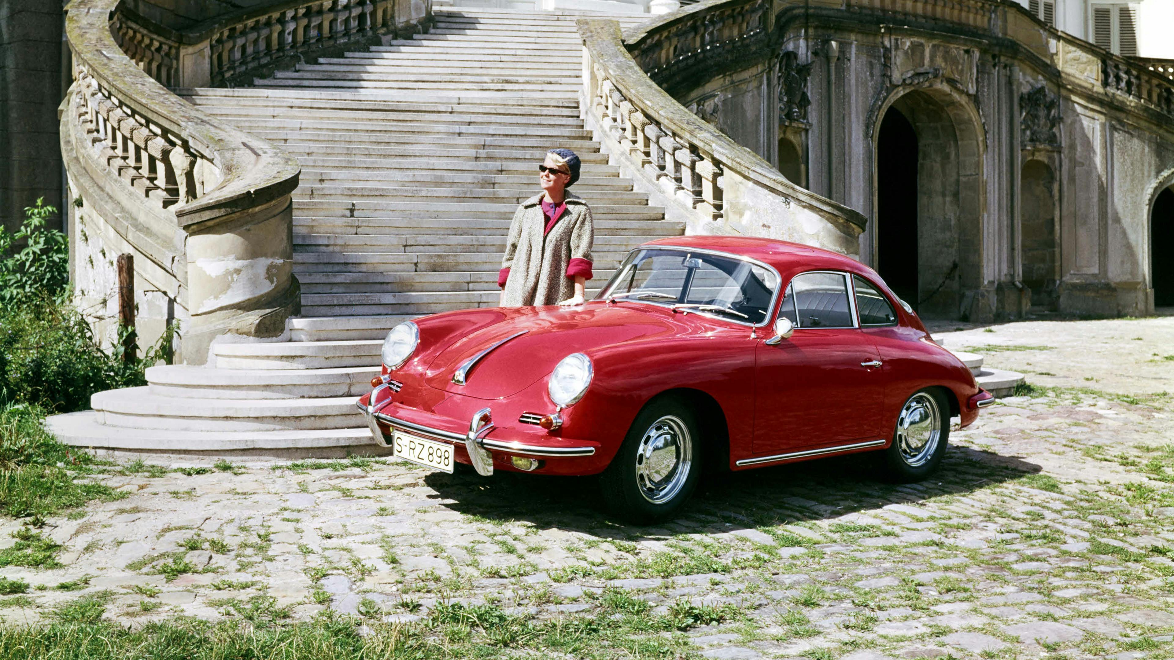 Red Porsche 356 C 1600 SC in the countryside
