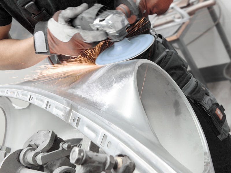 Detail shot: grinding process, sparks