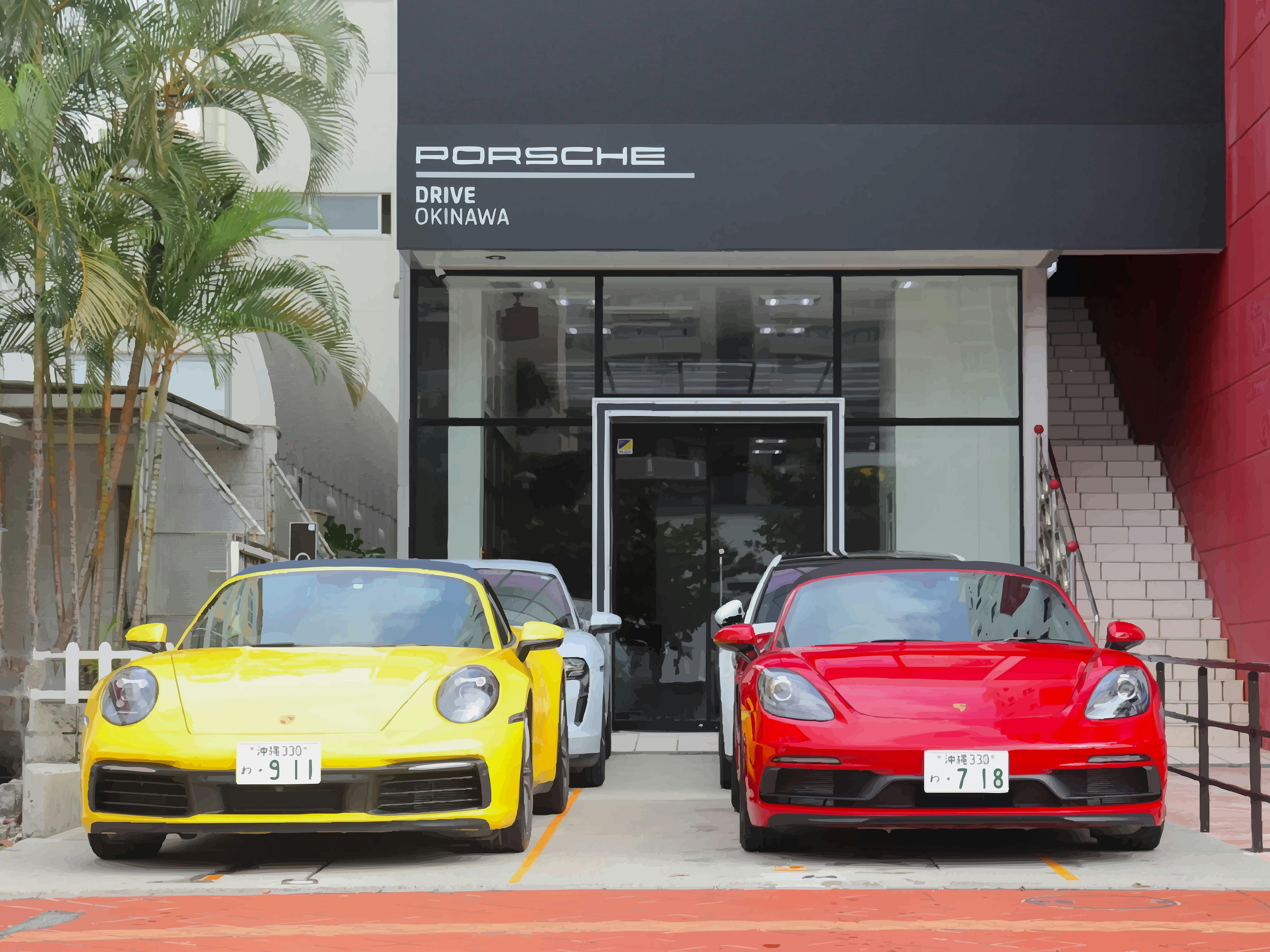 日本沖縄県那覇市にあるポルシェドライブ沖縄の外観。