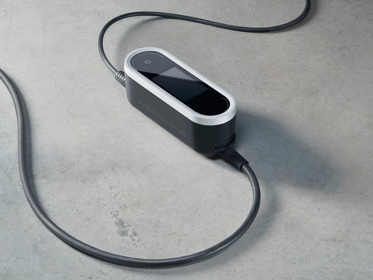 Porsche Mobile Charger Connect against a grey background.