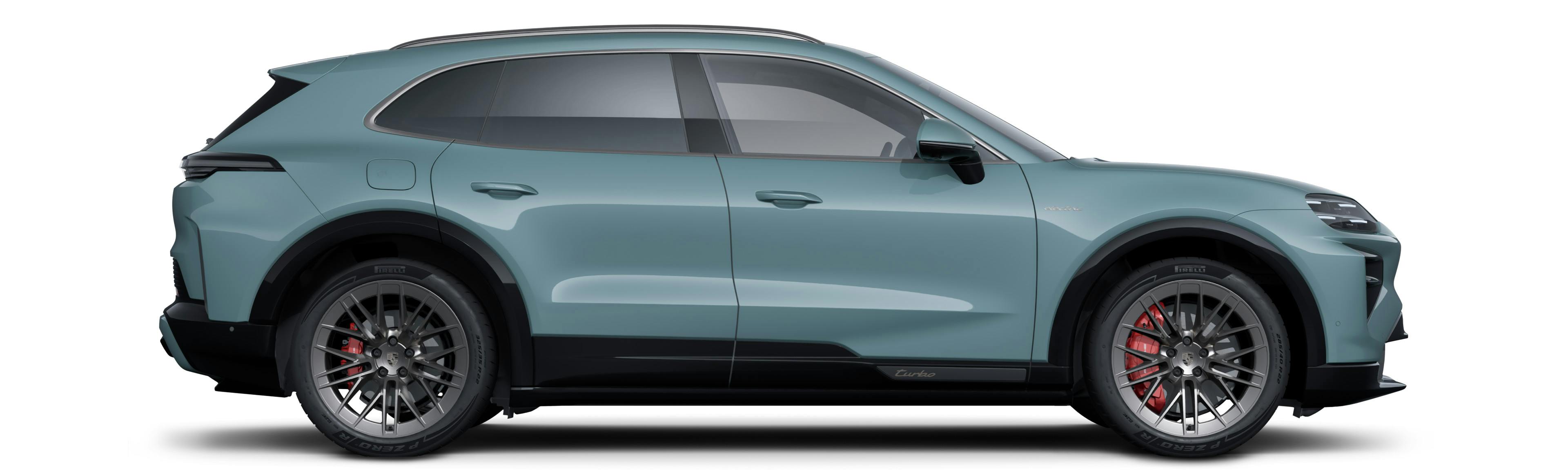 Porsche Cayenne Turbo Electric against a white background.