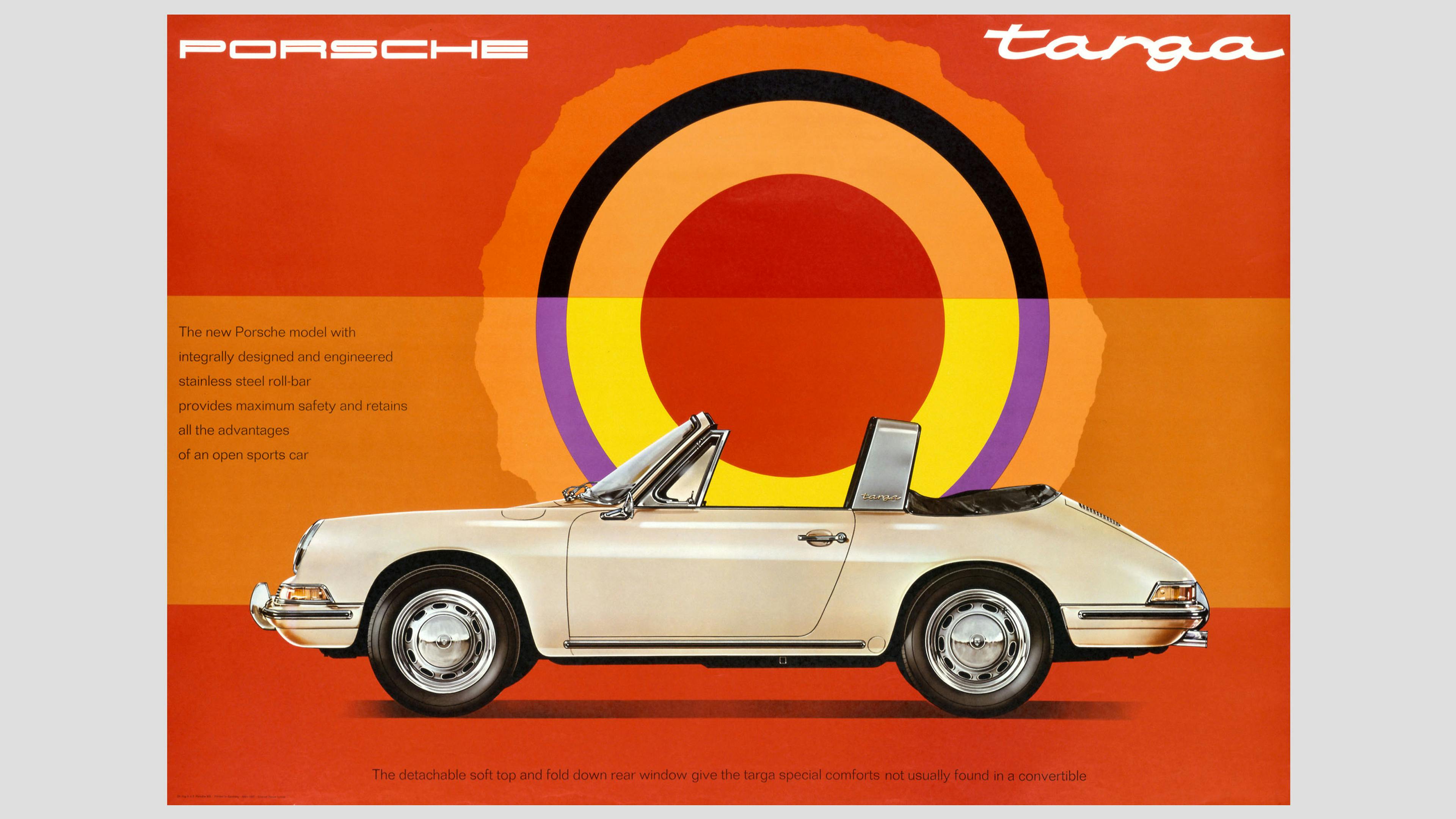 Photo of an original-style poster of a Porsche Targa.