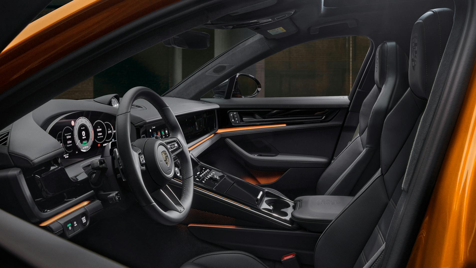 View of the cockpit of the Porsche Exclusive Panamera Turbo E-hybrid.