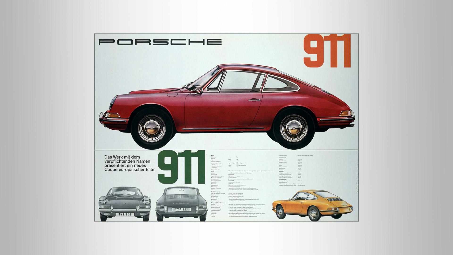 Advertising poster in vintage style with different Porsche 911.