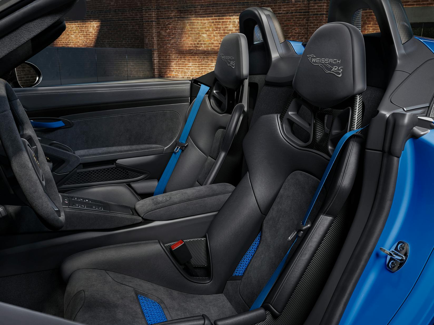 View of the full bucket seats in the Porsche Exclusive Manufaktur 718 Spyder RS.