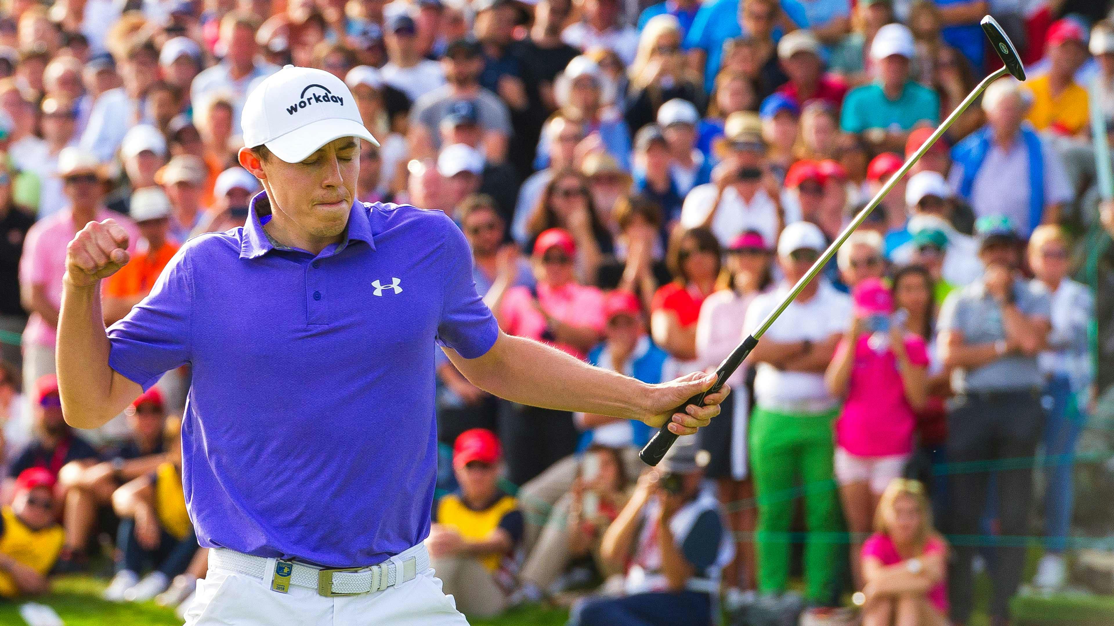 Matthew Fitzpatrick aus England in Siegerpose bei den Omega European Masters 2017