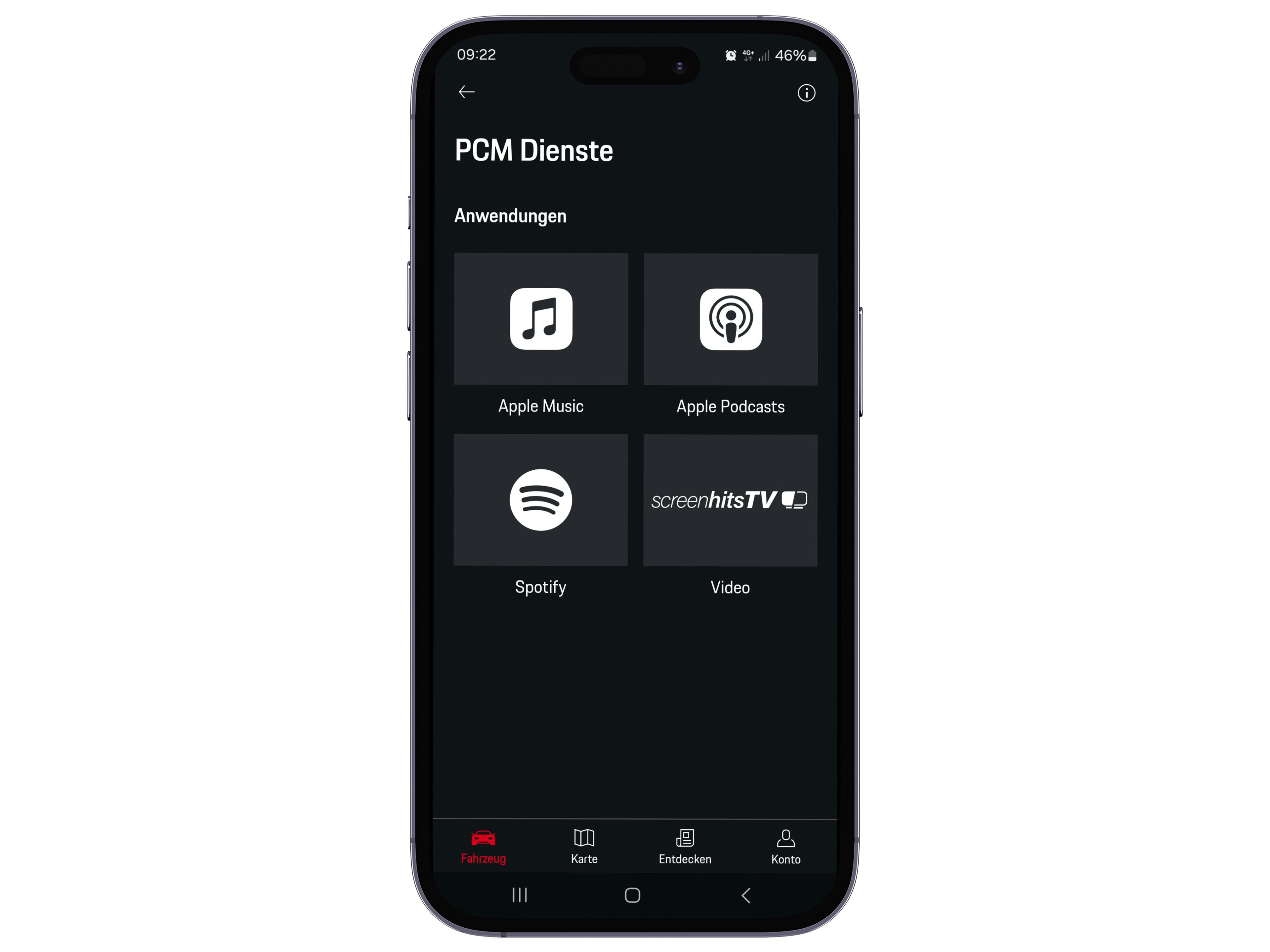 Les fonctions de l'application My Porsche sont présentées sur un écran de l'iPhone.