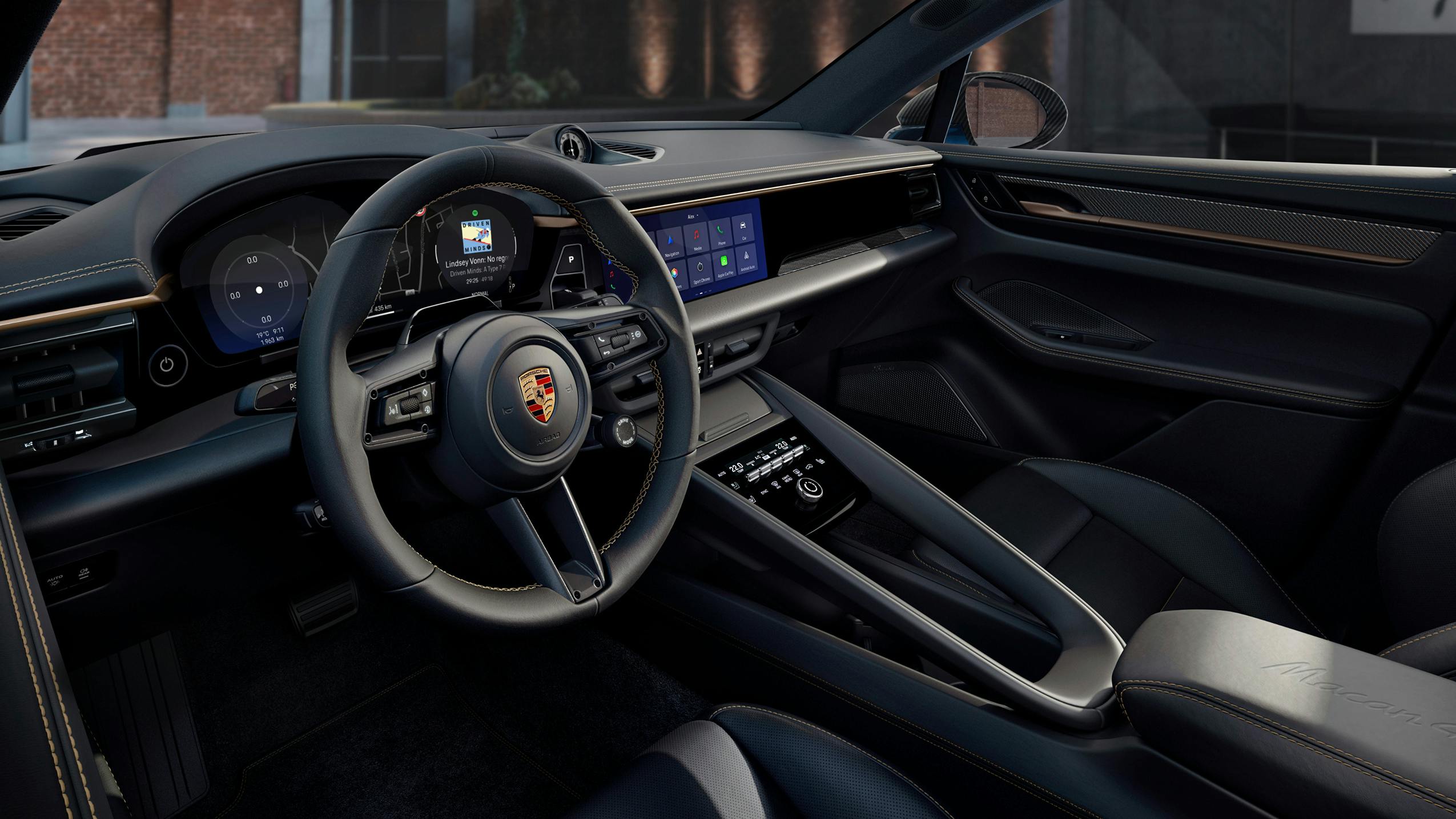 Vue du cockpit de la Porsche Macan.