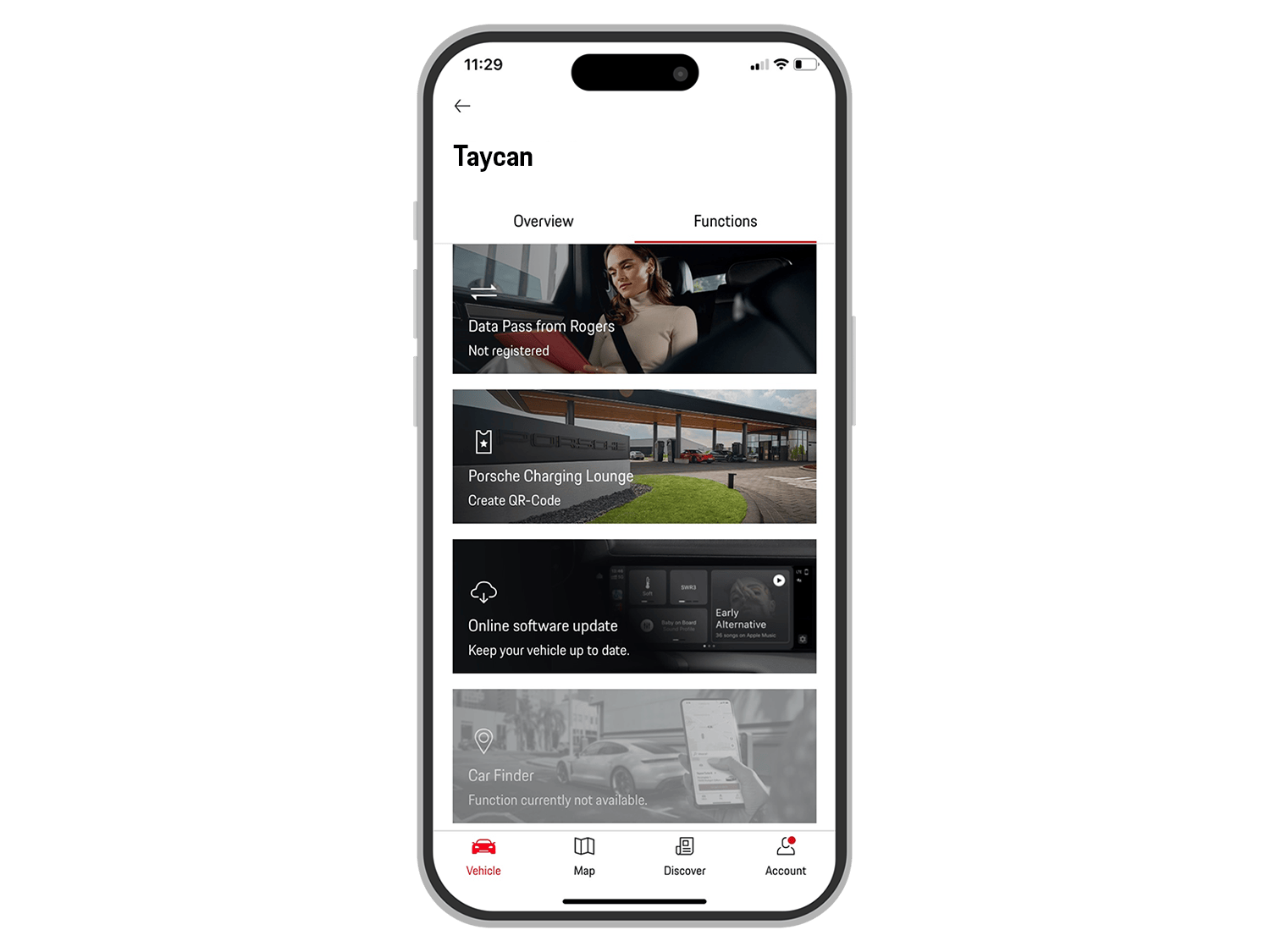 Deux photos d’un smartphone avec l’application My Porsche ouverte.