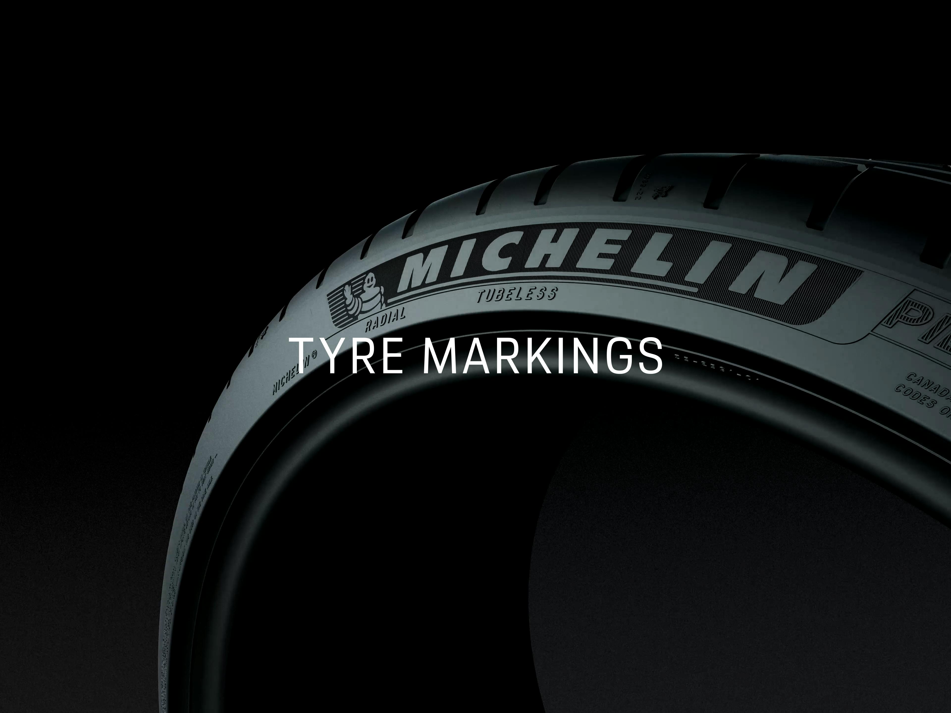 Illustration of a Michelin tyre with the inscription Tyre Markings.